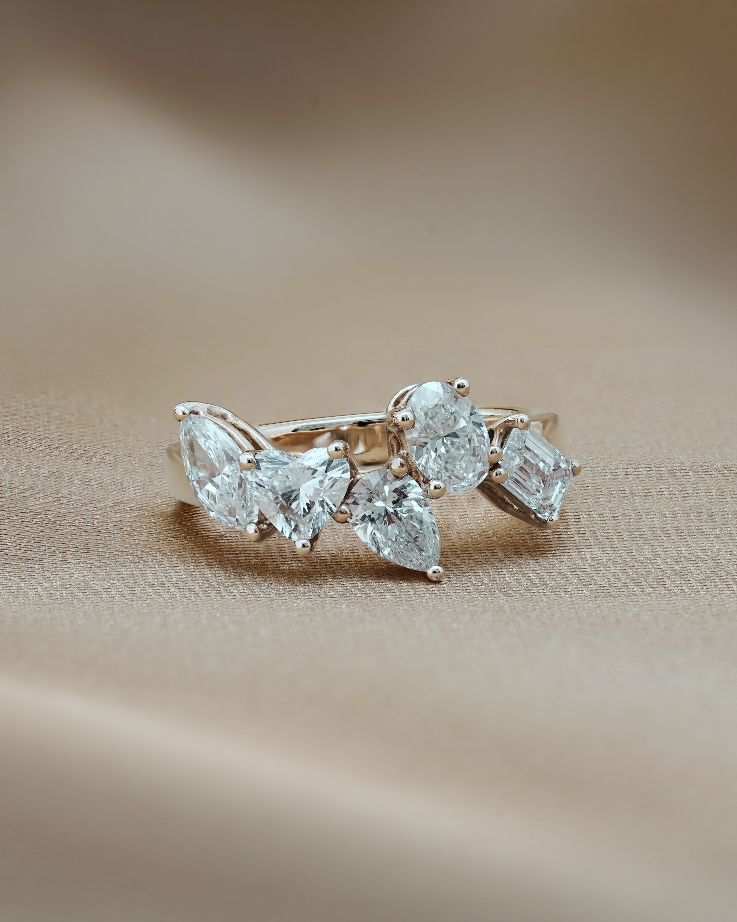 5 Stones Mixed Fancy Cut Diamond Ring