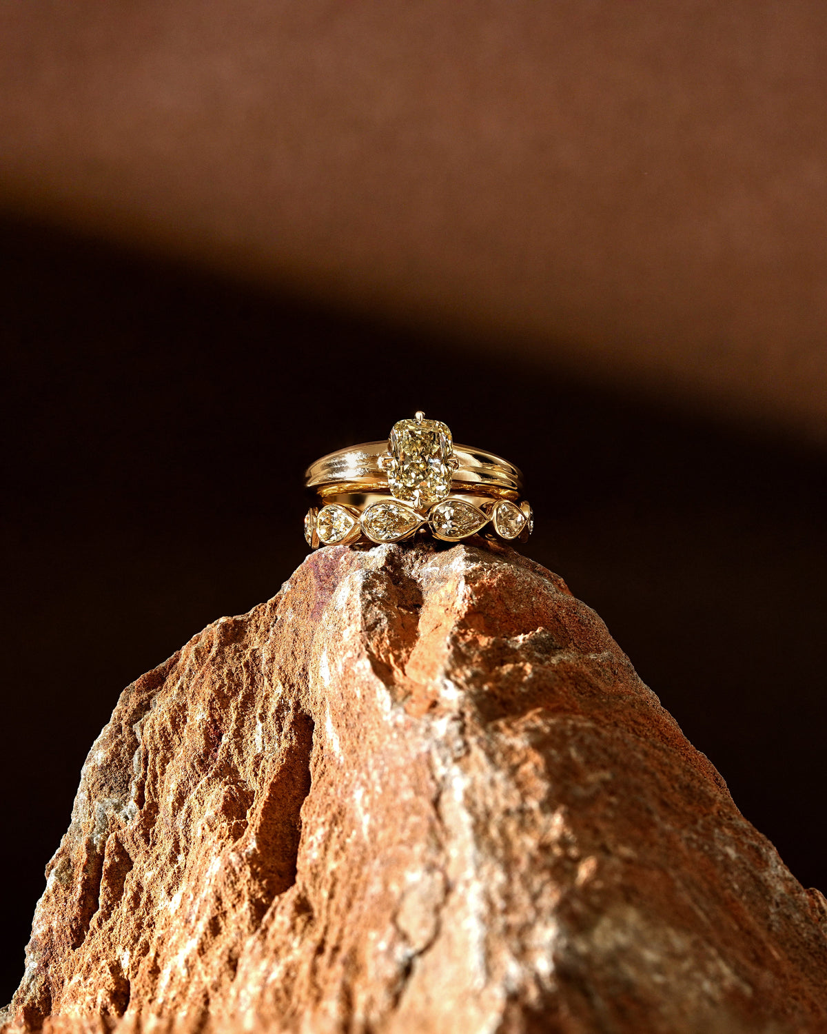 The Reserve 2 Carat Cognac Cushion Cut Diamond Double Band Ring