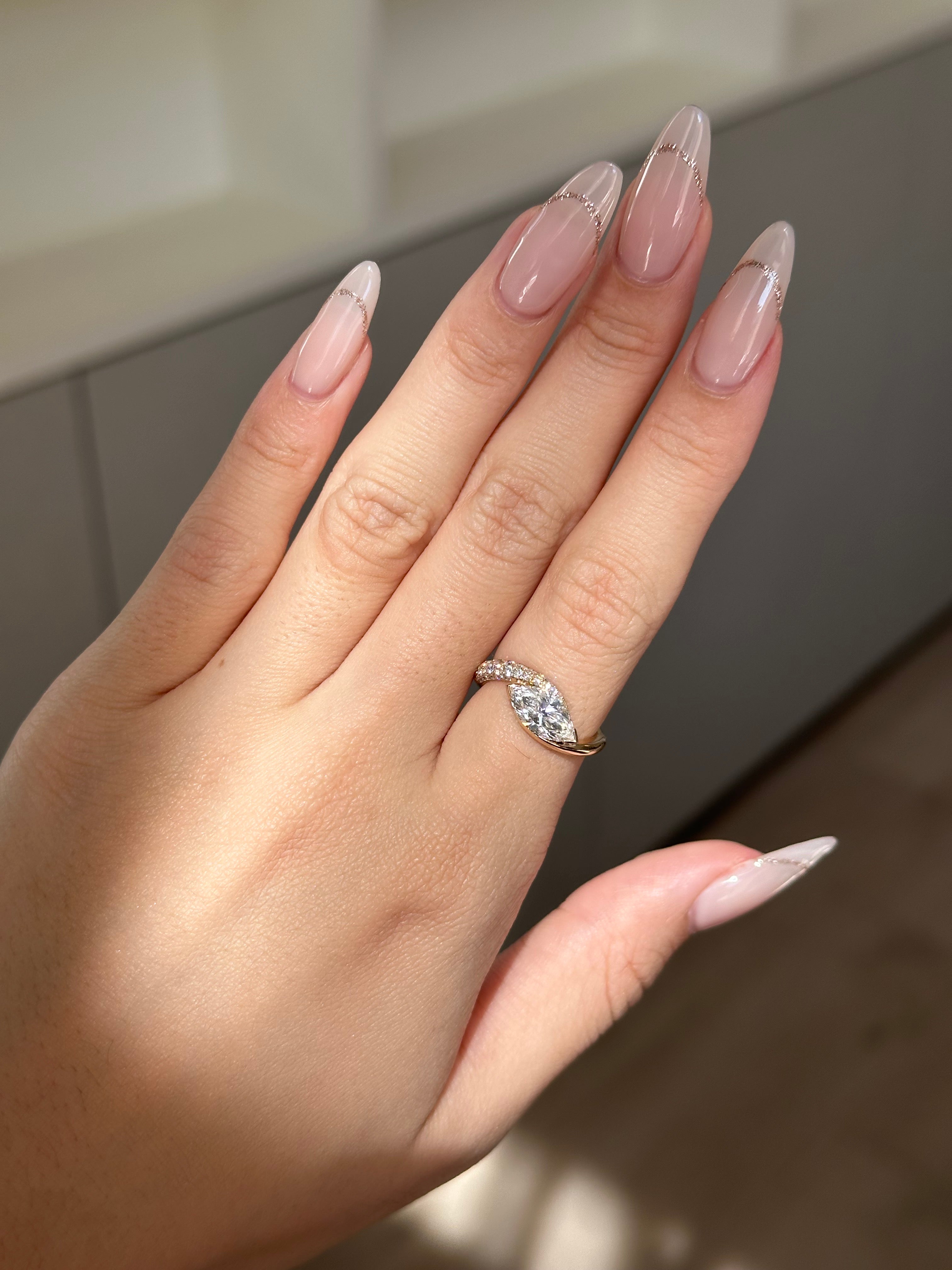 1 Carats Marquise Cut Twist Pave Band Diamond Ring