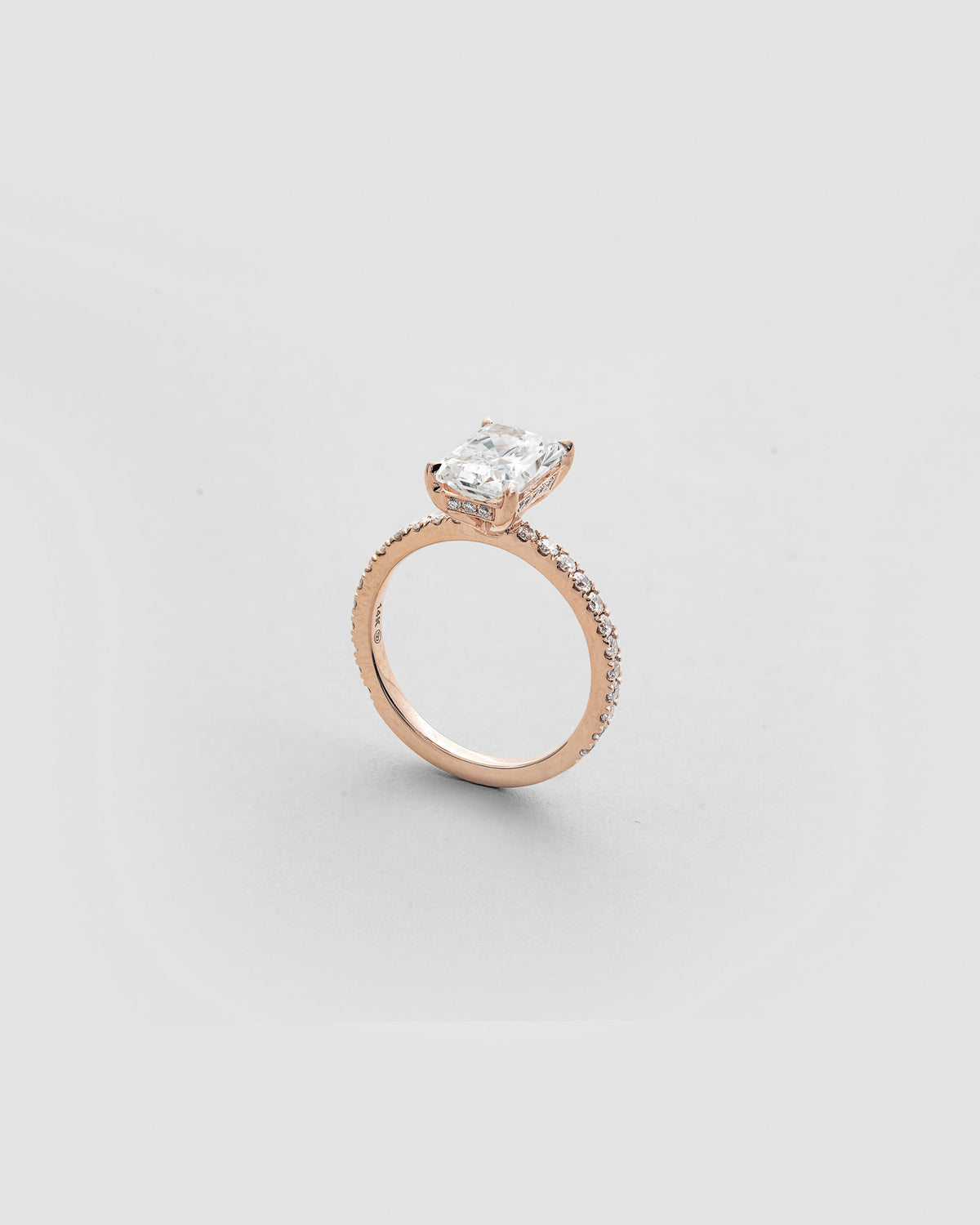 2 carats Radiant Cut Diamond with Micro Pave Solitaire Ring