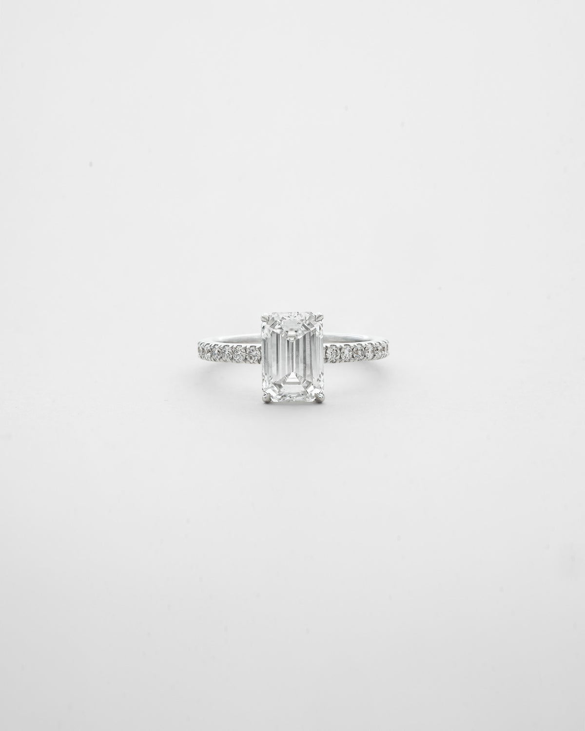 2 carats Emerald Cut Diamond with Micro Pave Solitaire Ring