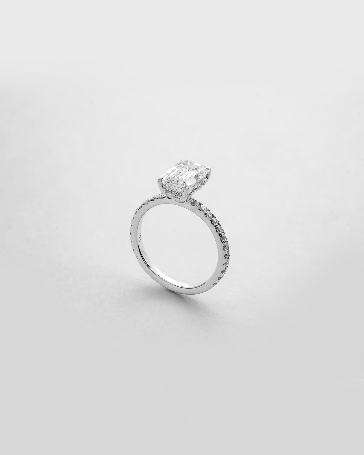 2 carats Emerald Cut Diamond with Micro Pave Solitaire Ring