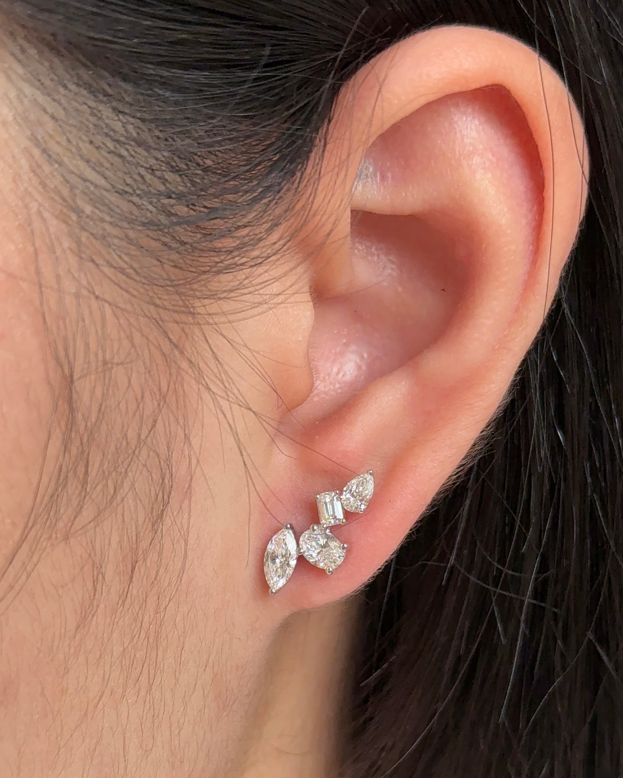 Pear cut and Mixed Fancy Diamond Climber Earrings
