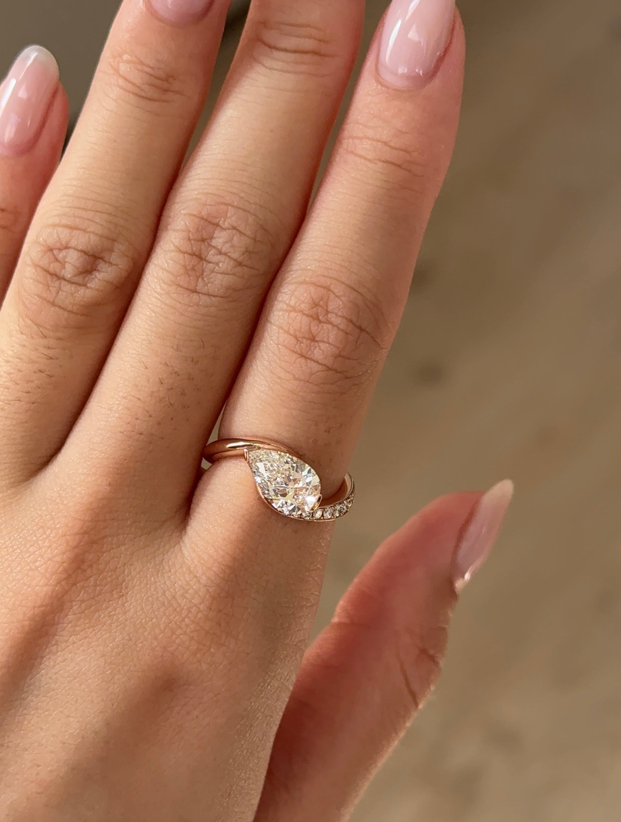 1.5 carats Pear Cut Diamond Twist Pave Band Diamond Ring