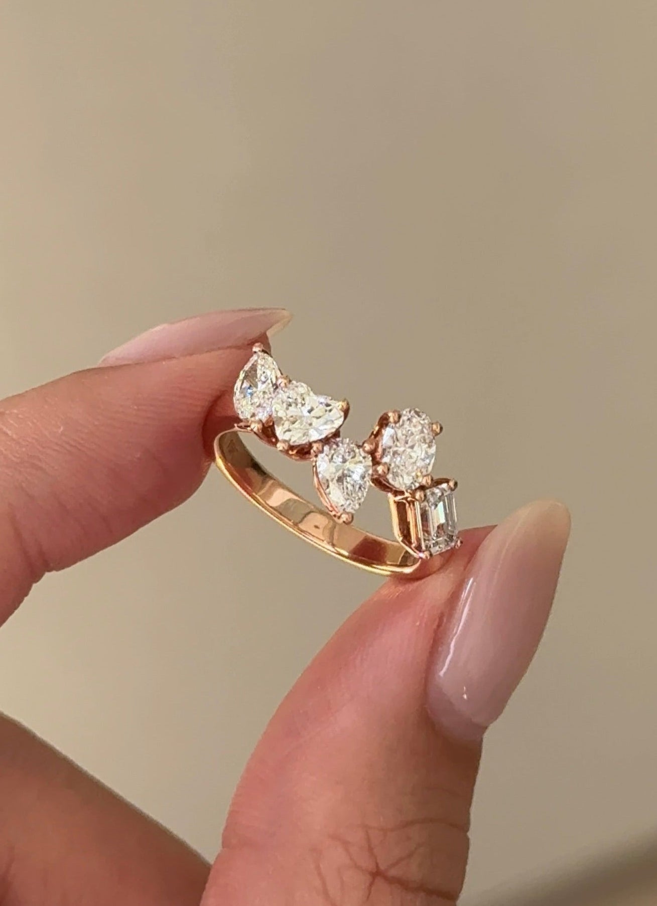 5 Stones Mixed Fancy Cut Diamond Ring