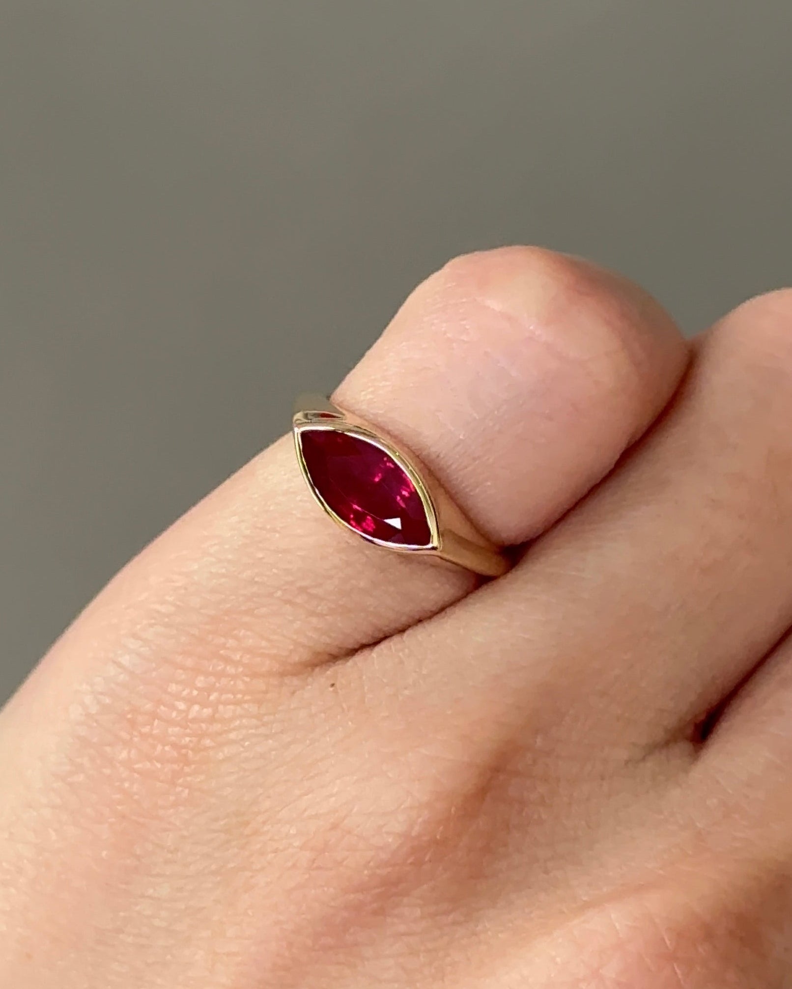 1 carats Marquise Cut Natural Ruby  Bezel  Ring