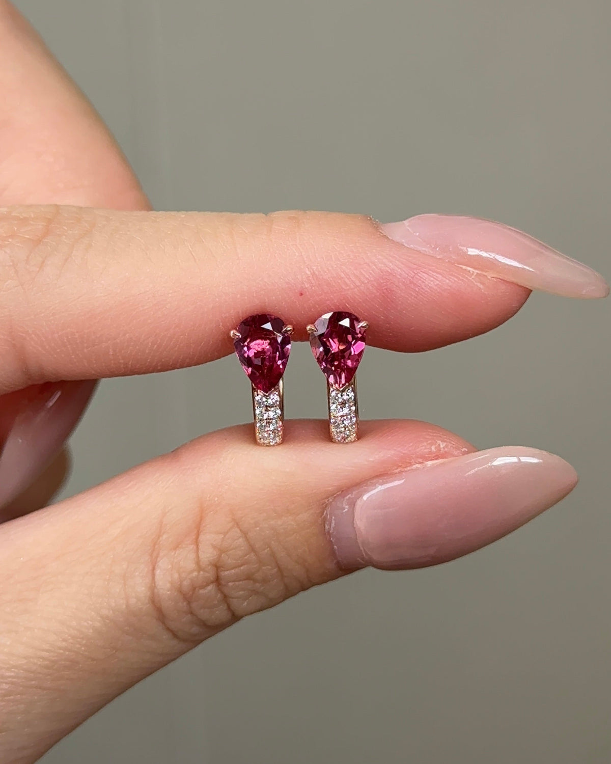 60 Pointer Natural Pink Tourmaline Pear Cut Glitter Pave Huggie Earrings