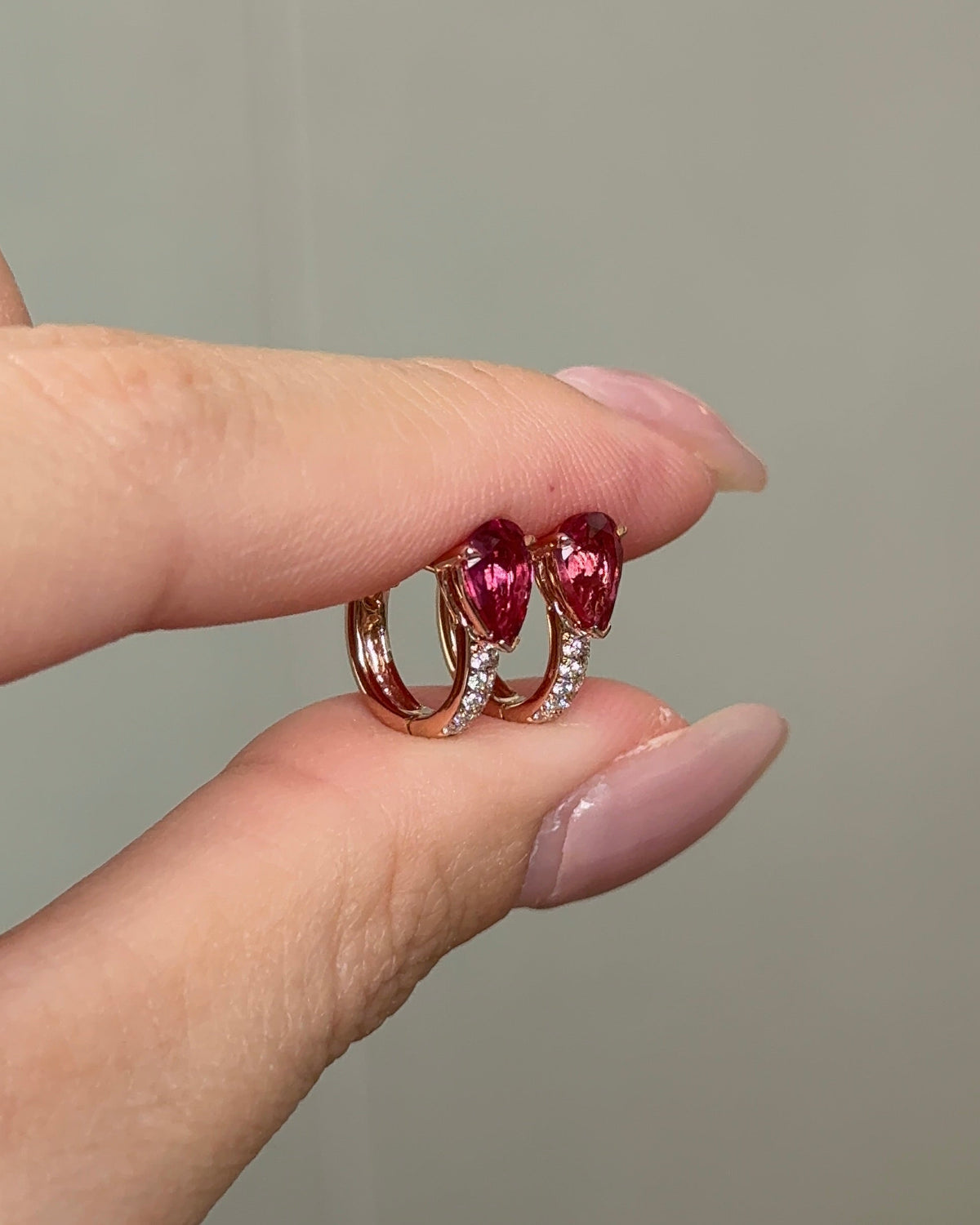 60 Pointer Natural Pink Tourmaline Pear Cut Glitter Pave Huggie Earrings