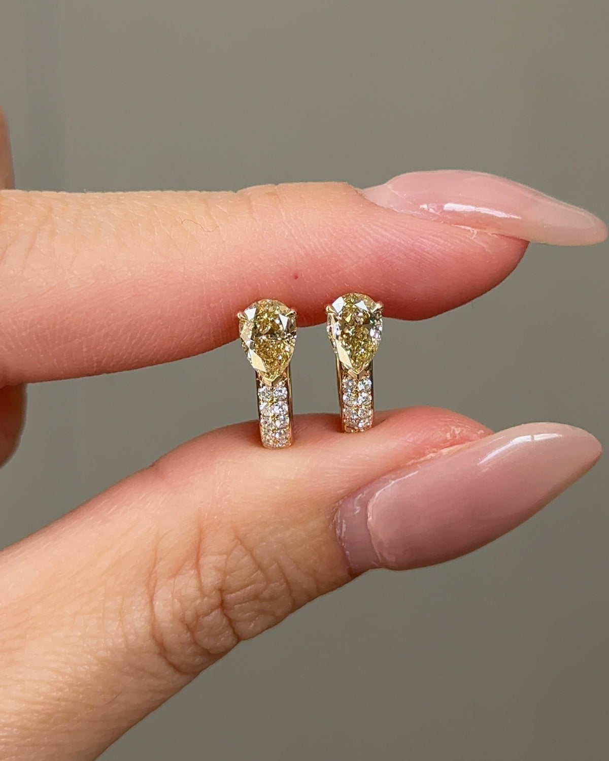 The Reserve 50 Pointer champagne Pear Cut Diamond Glitter Pave Huggies Earrings