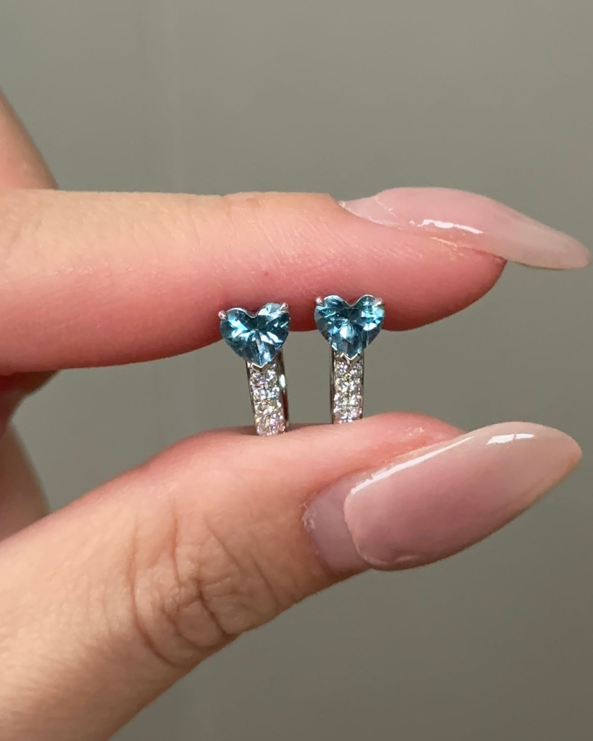 50 Pointer Natural Santa Maria Aquamarine Heart Cut Glitter Pave Huggie Earrings