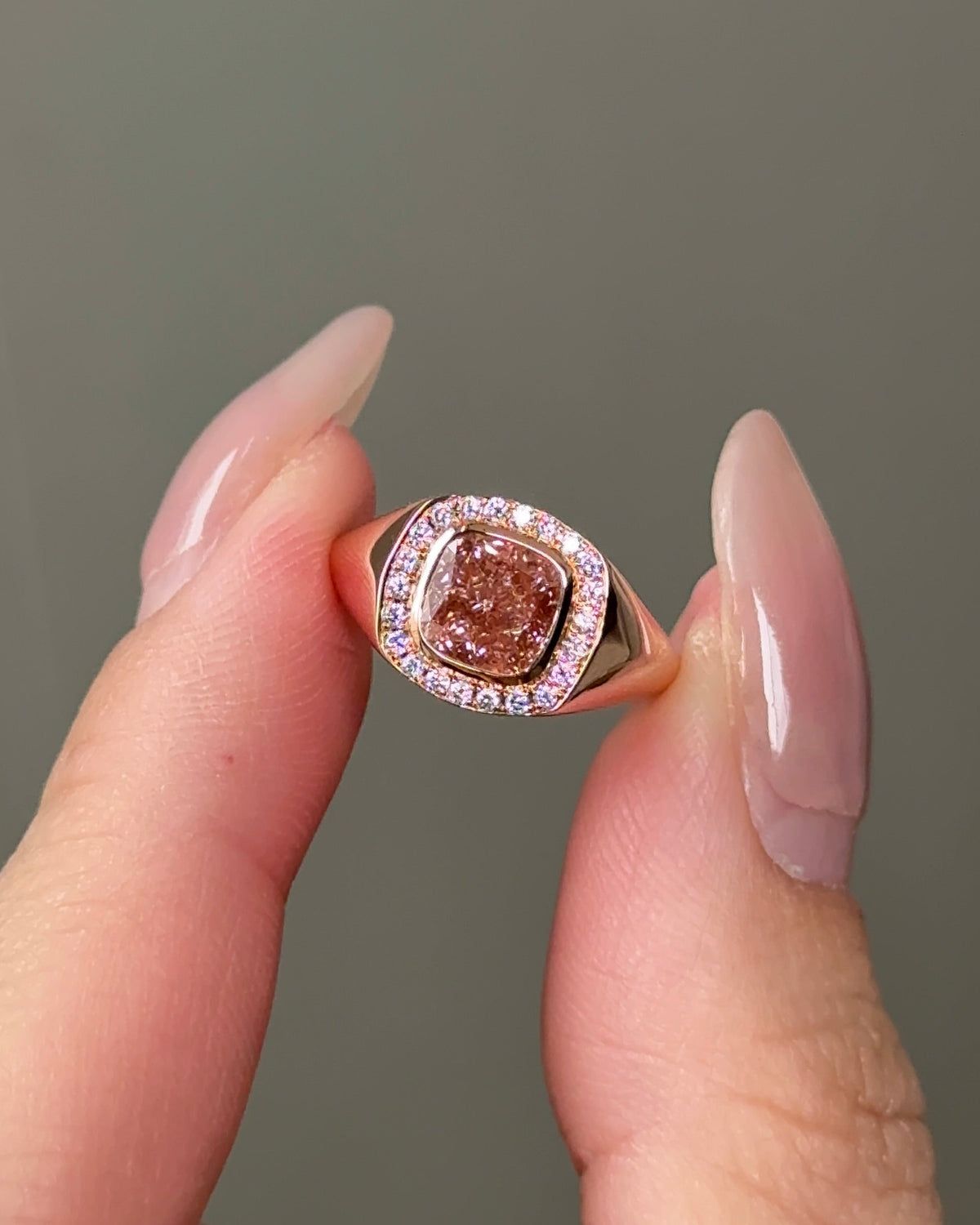 1 carat Cushion Cut Pink Diamond Joanne Signet Pinky Ring