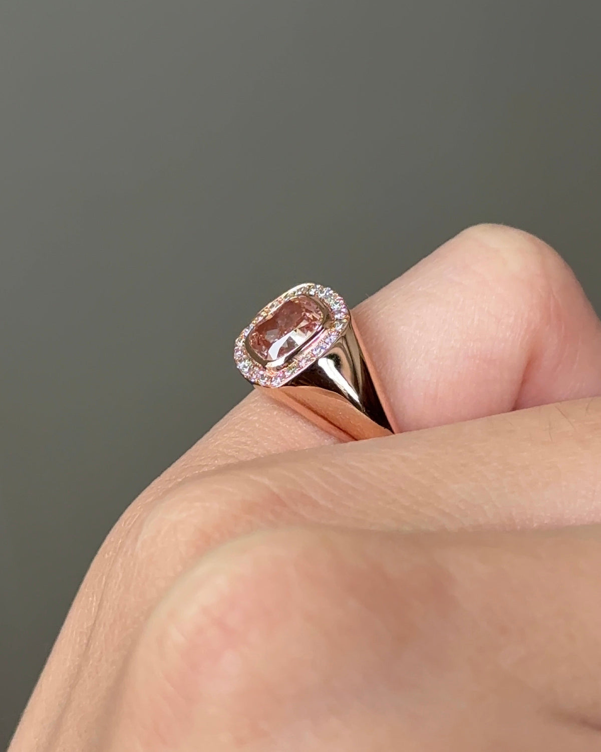 1 carat Cushion Cut Pink Diamond Joanne Signet Pinky Ring