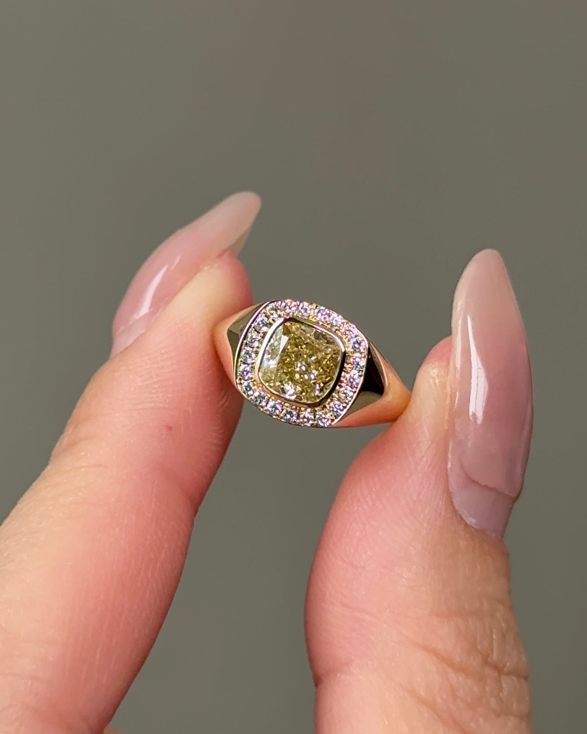 1 carat Cushion Cut Yellow Diamond Joanne Signet Pinky Ring