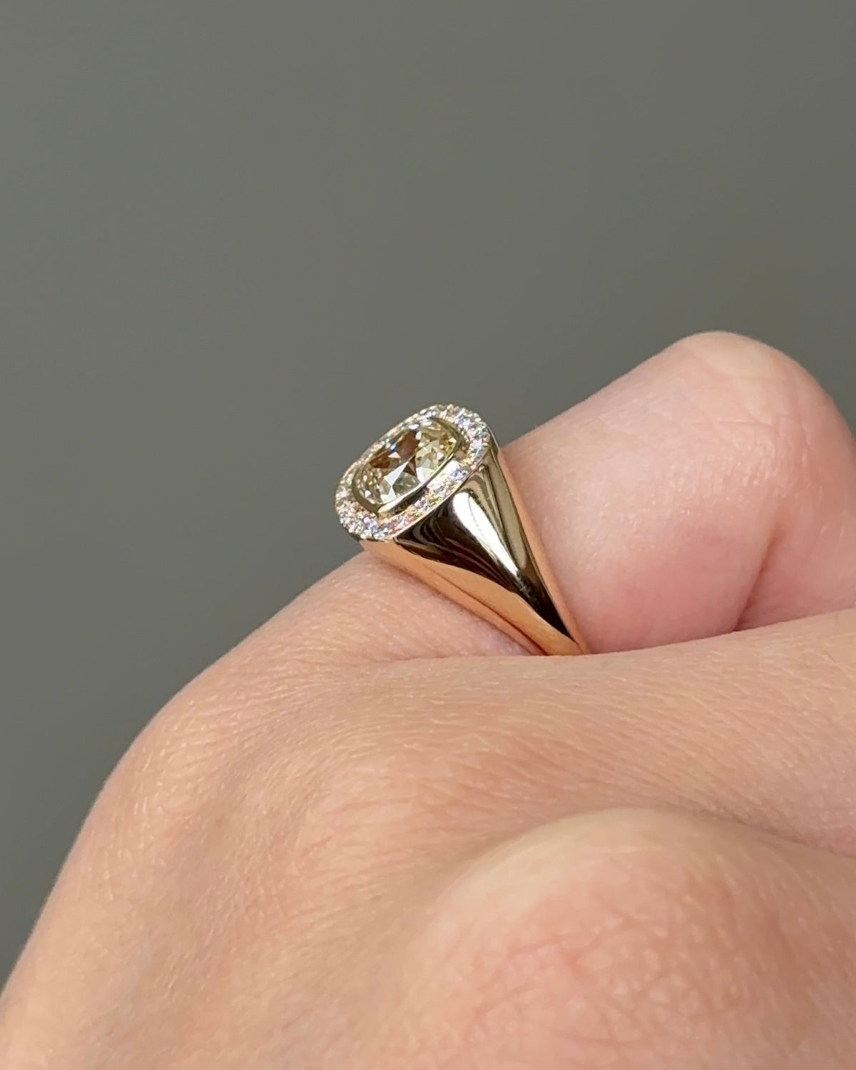 1 carat Cushion Cut Yellow Diamond Joanne Signet Pinky Ring