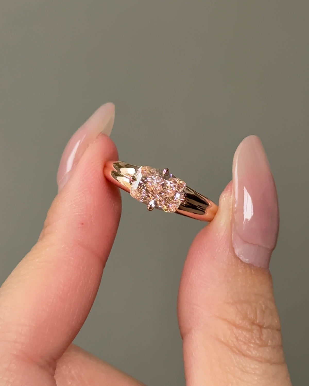 1.95 carats Fancy Vivid Pink Cushion Cut Diamond Compass Setting Tapered Band Solitaire Ring