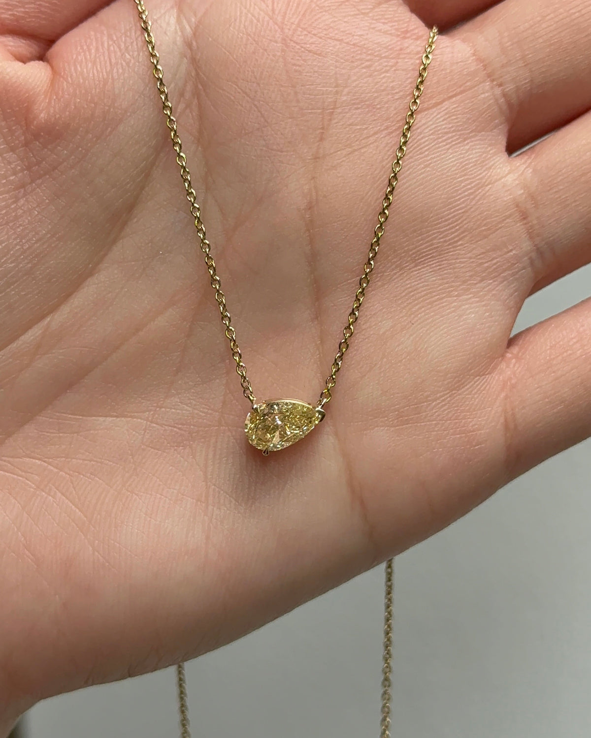 1 carat Pear Cut Yellow Diamond Sideway Solitaire Pendant Necklace