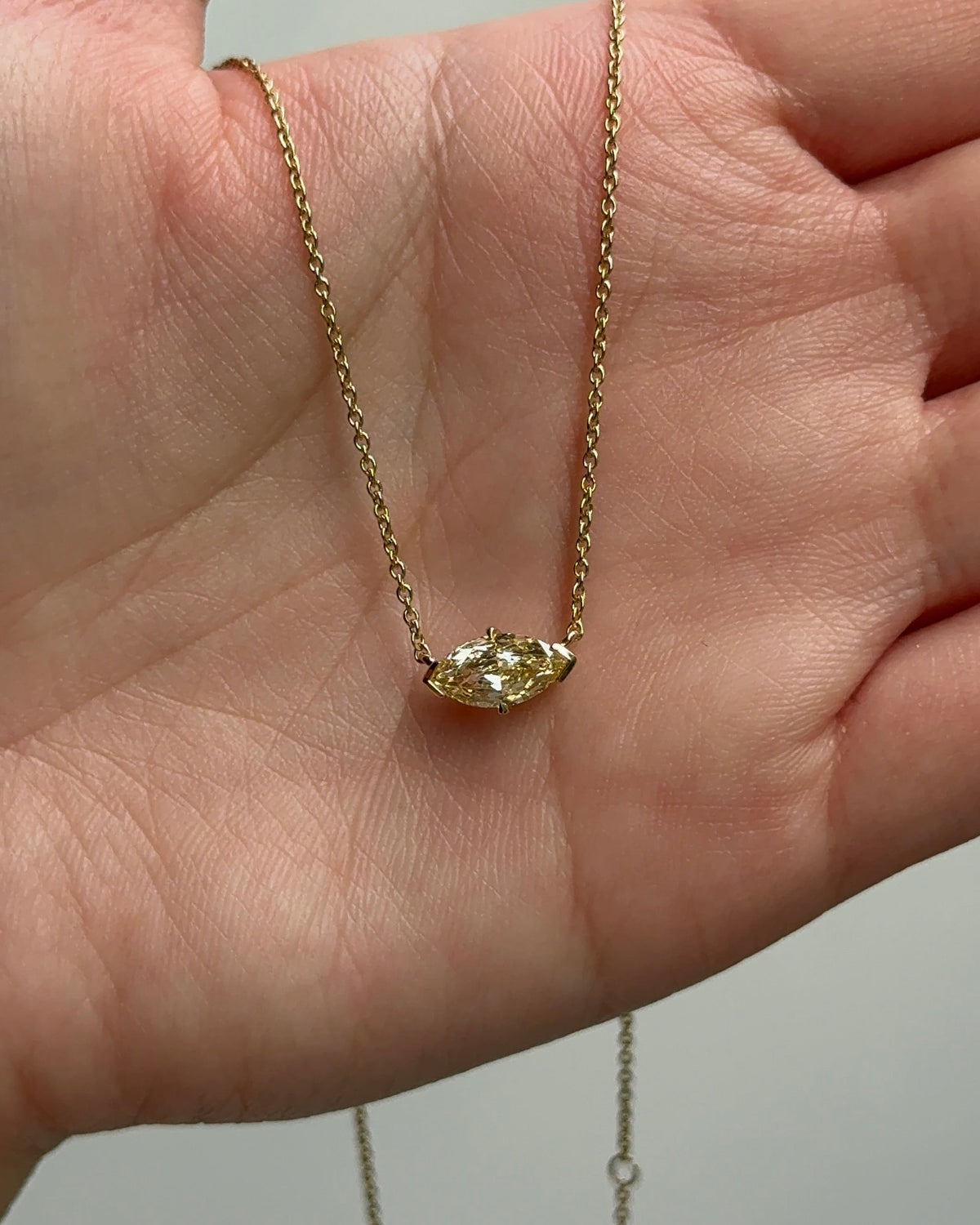 1 carat Marquise Cut Yellow Diamond Sideway Solitaire Pendant Necklace