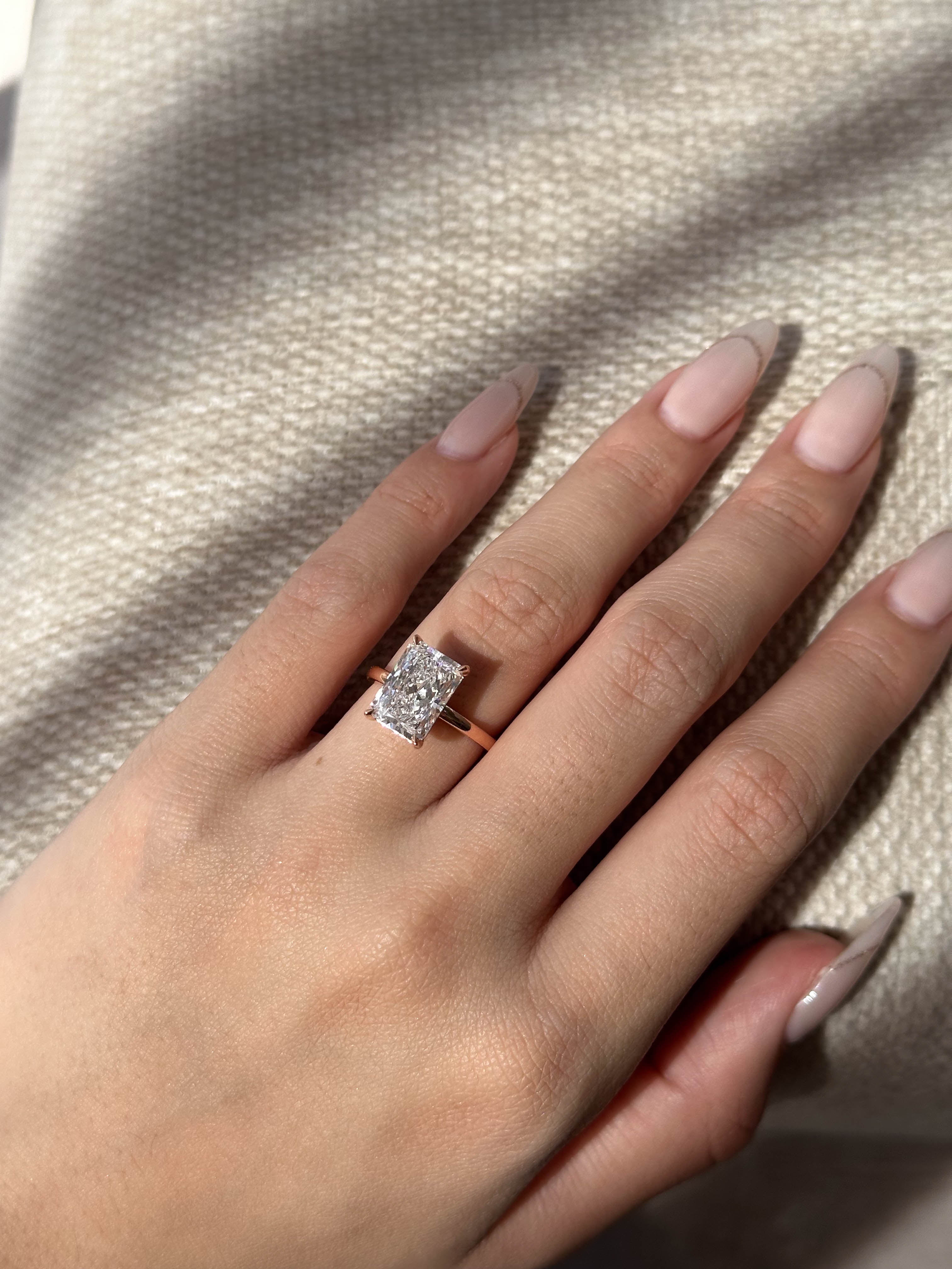 3.51 Carats Radiant Cut Solitaire Diamond Ring with Hidden Halo