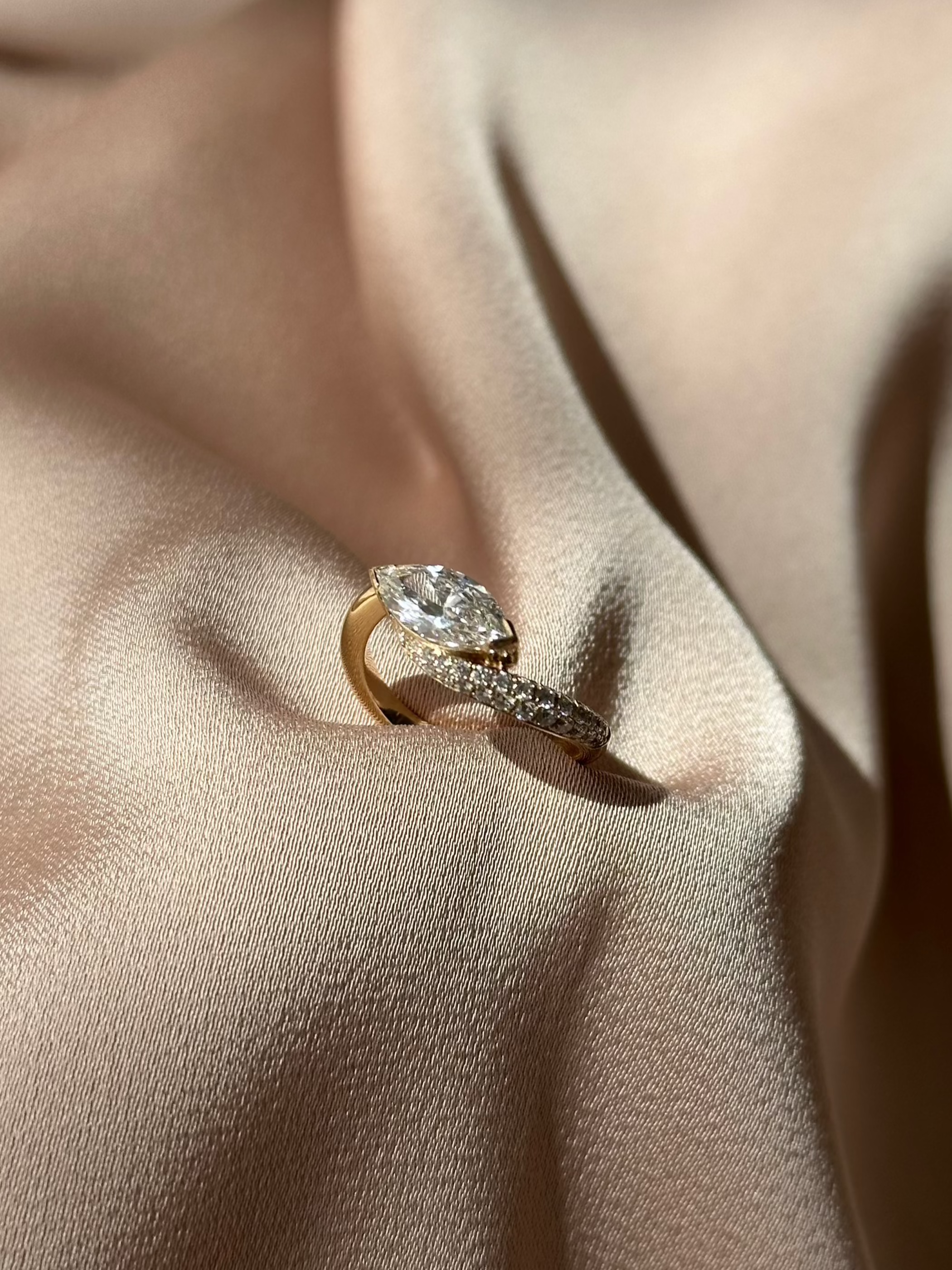 1 Carats Marquise Cut Twist Pave Band Diamond Ring