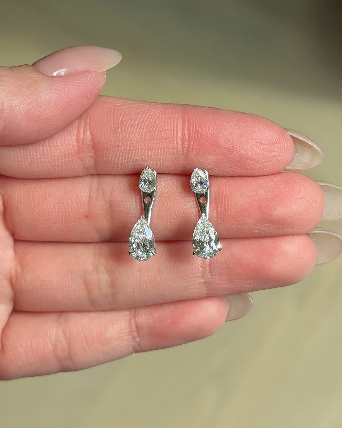 SD Classic 1 carat Pear Cut Diamond Droplet Earrings