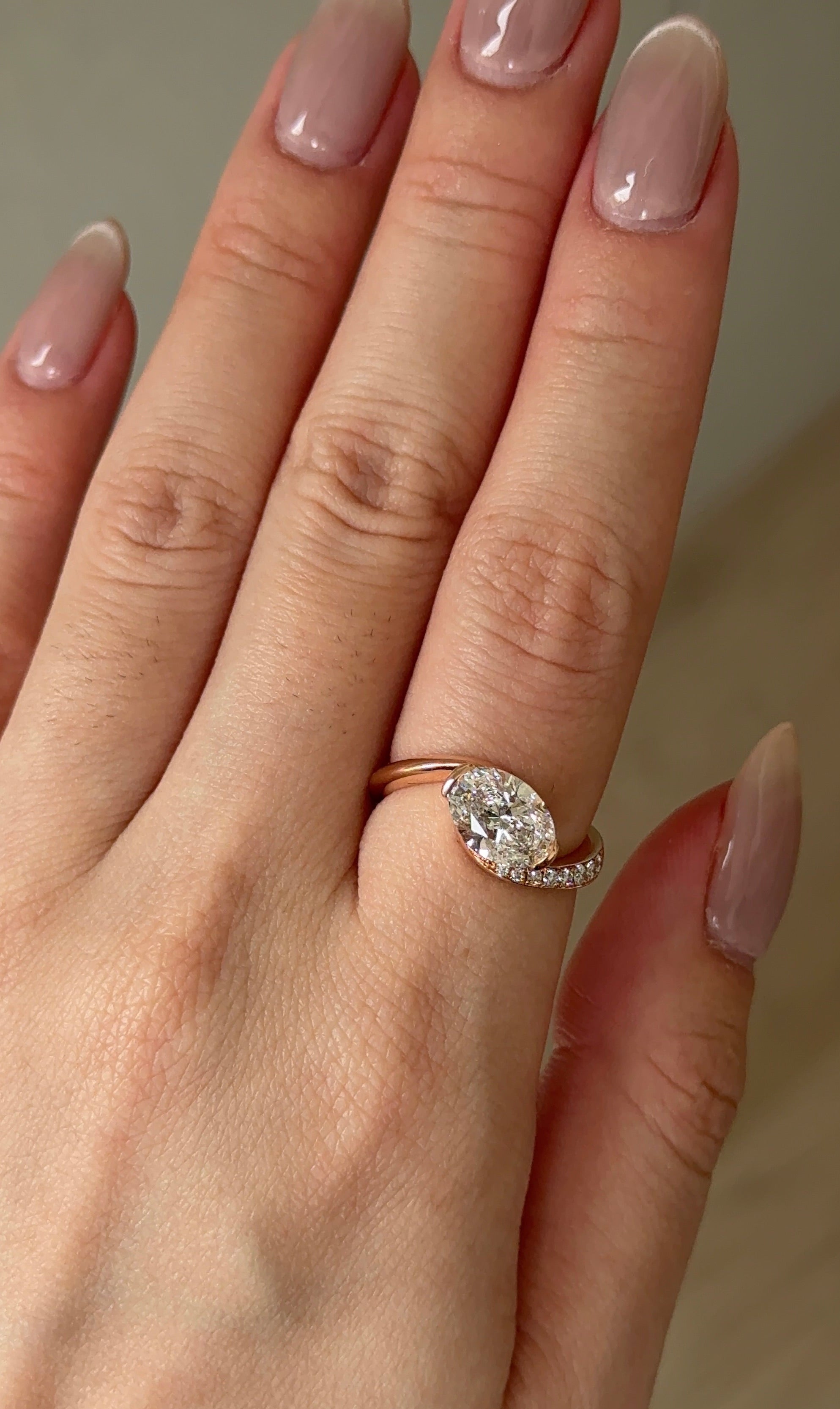 1.5 carats Oval Cut Diamond Curvy Pave Band Diamond Ring