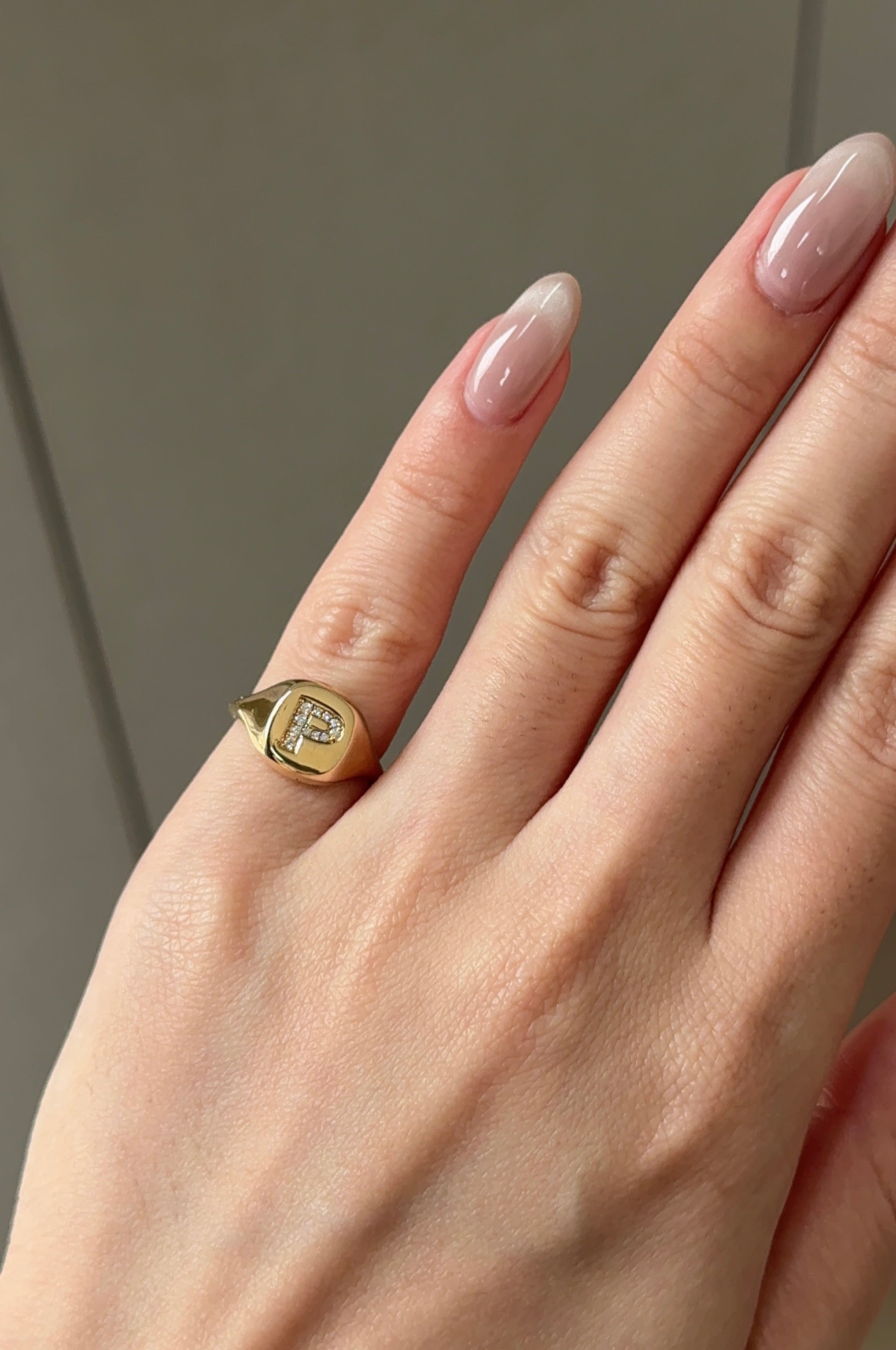 P Signet Diamond Ring