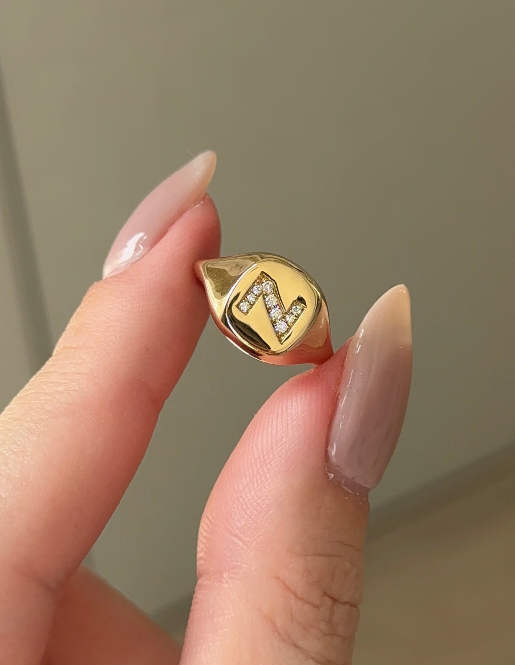 N Signet Diamond Ring