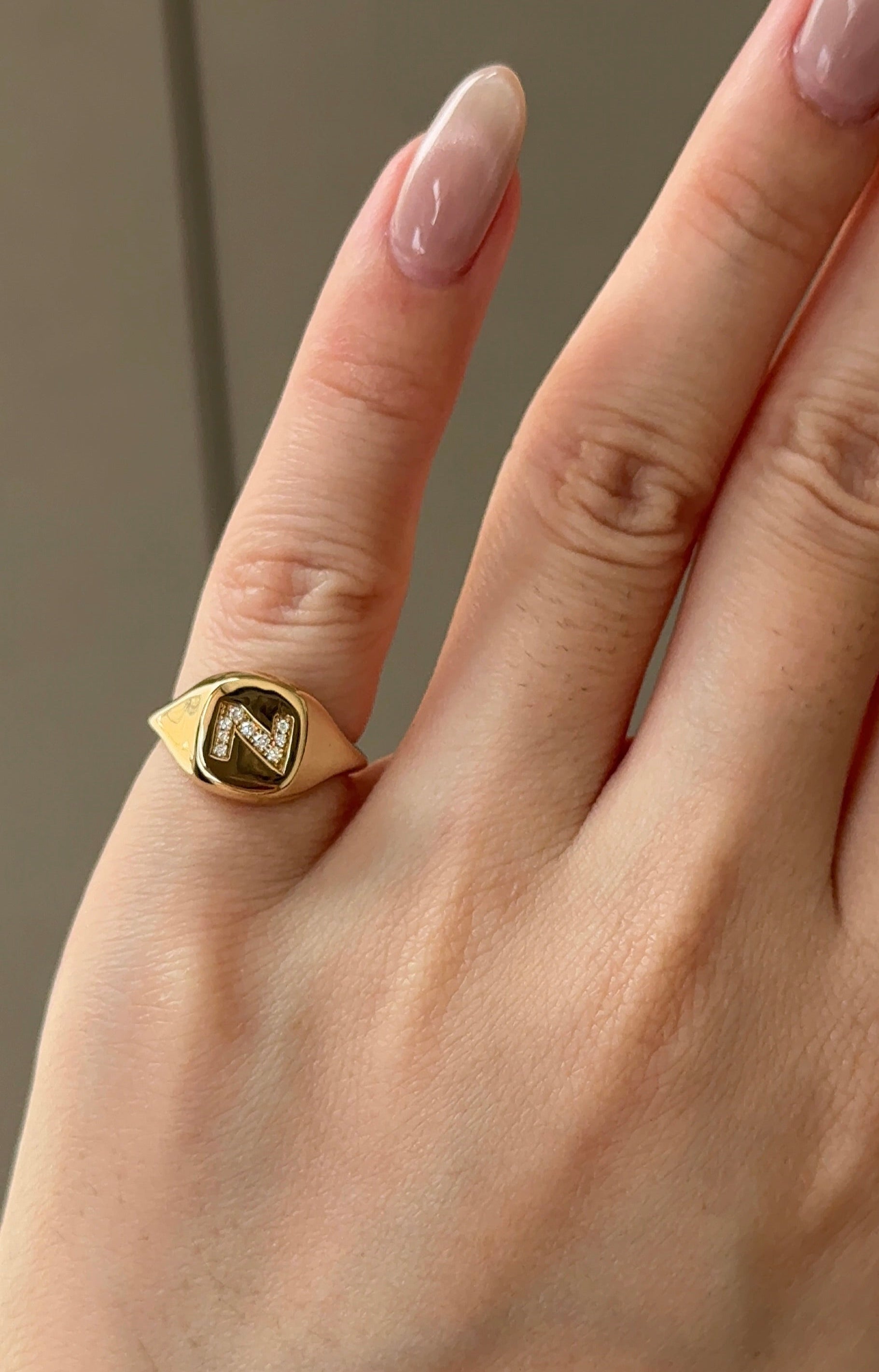 N Signet Diamond Ring