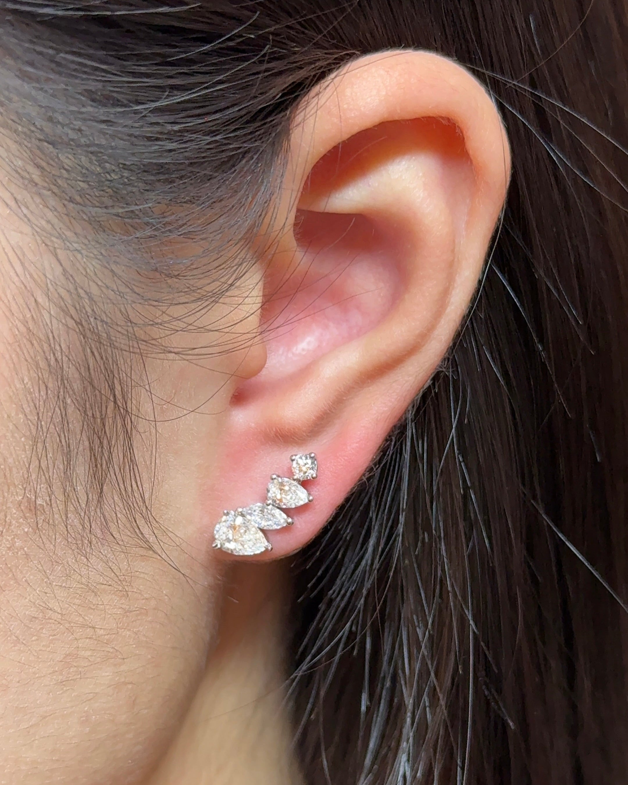 Pear and Round cut Diamond Climber Earrings