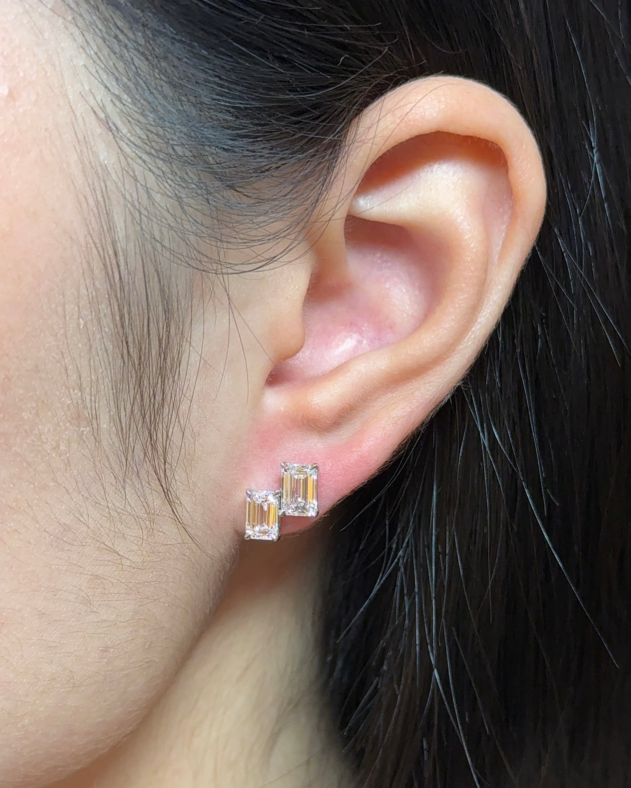 Double Emerald cut Diamond Earrings