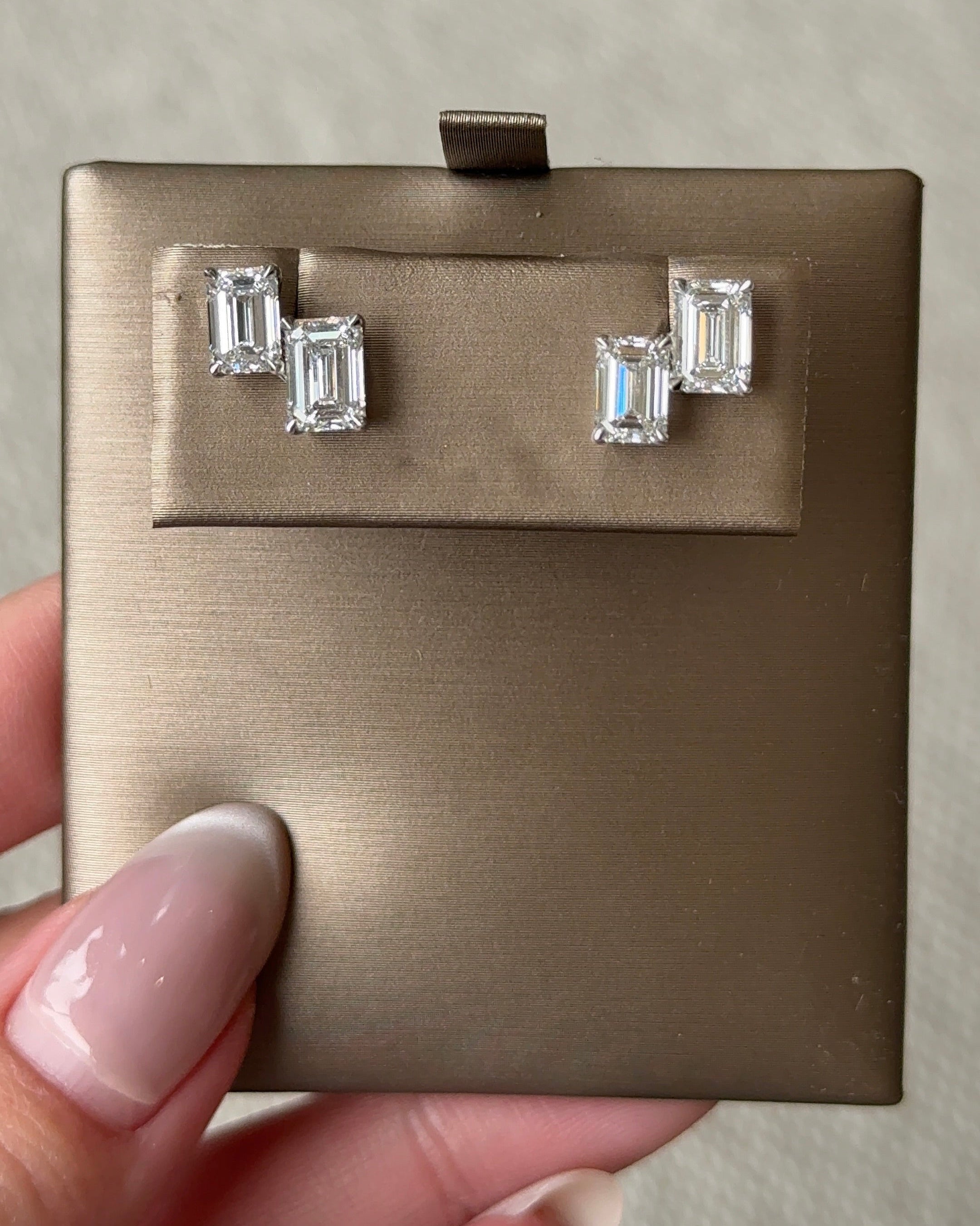 Double Emerald cut Diamond Earrings