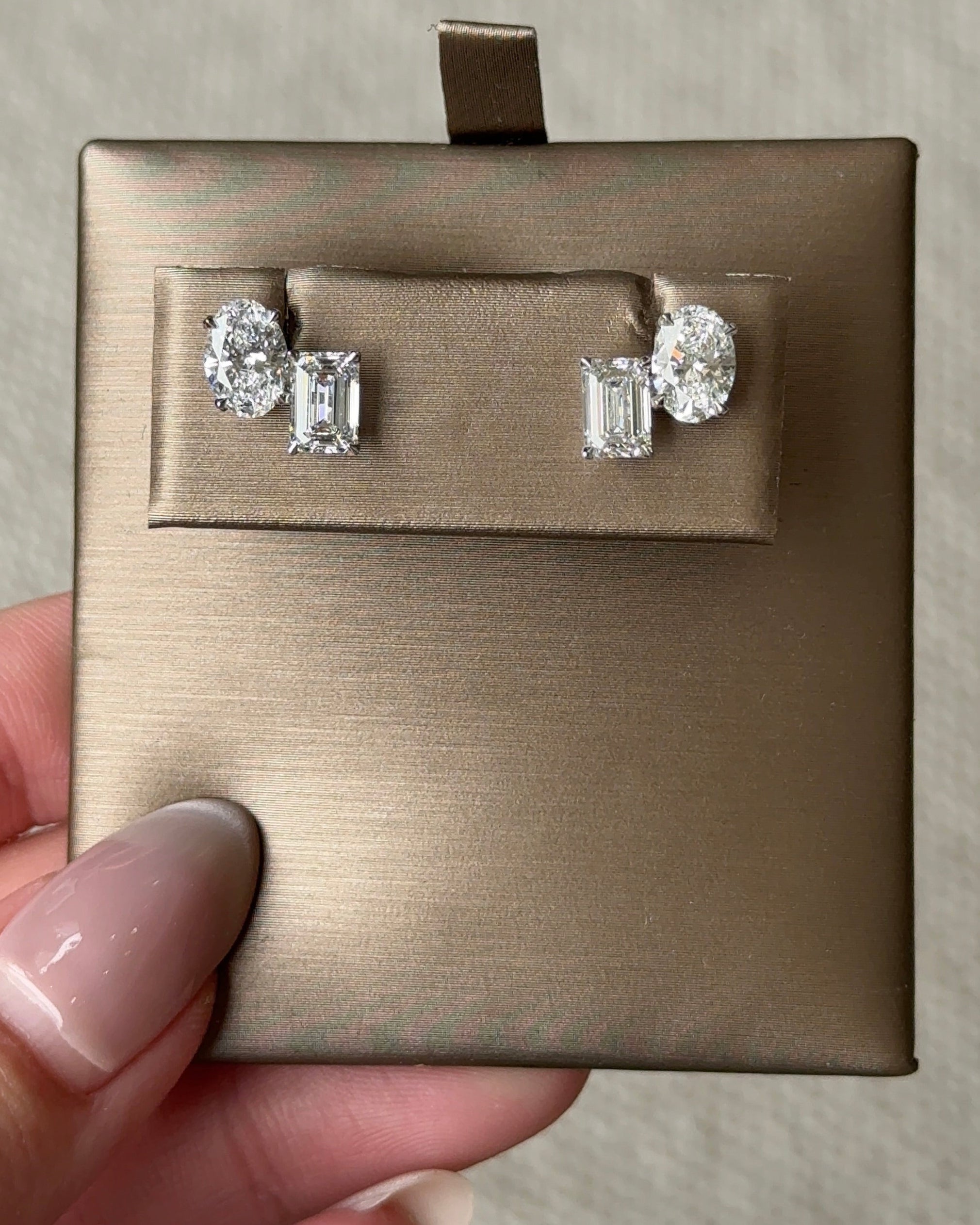Oval and Emerald cut Diamond Earrings