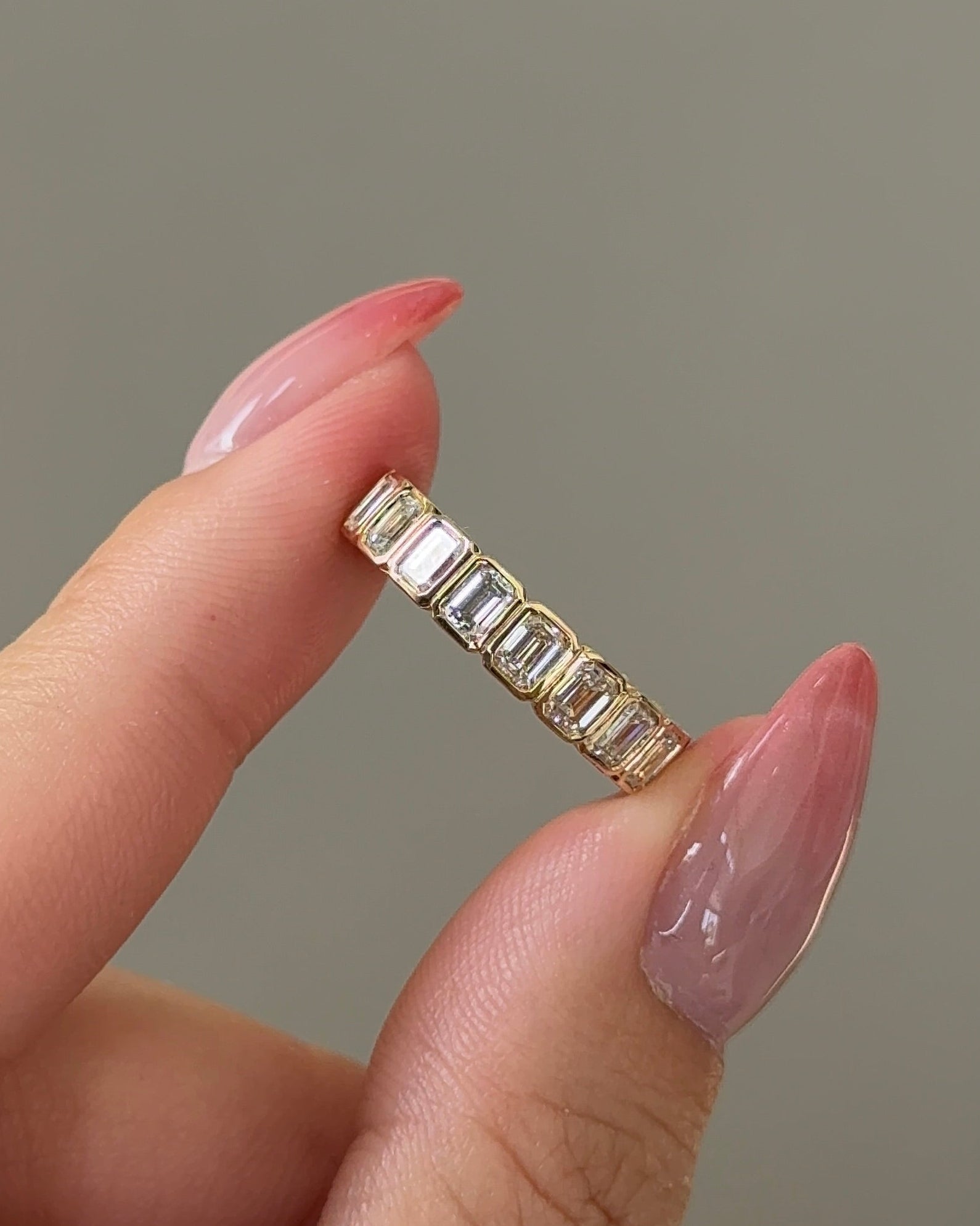 15 Pointer Emerald Cut Diamond Bezel Eternity Ring