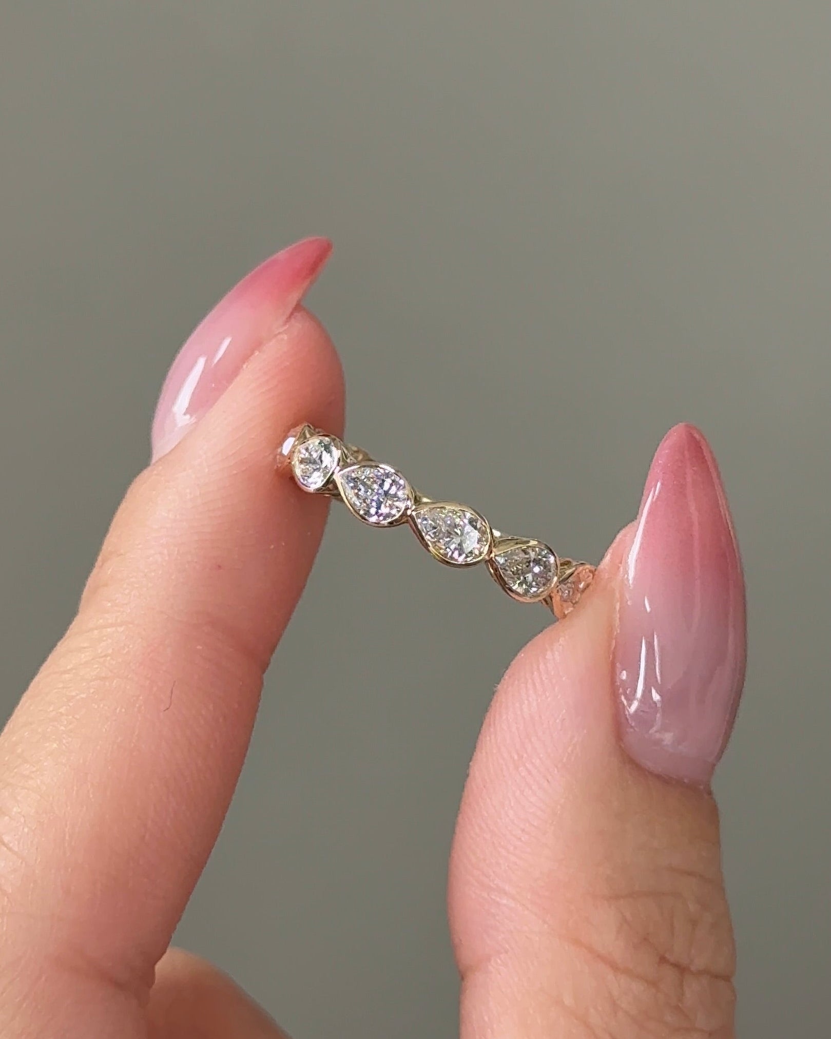 15 Pointer Pear Cut Diamond Sideway Bezel Half Eternity Ring