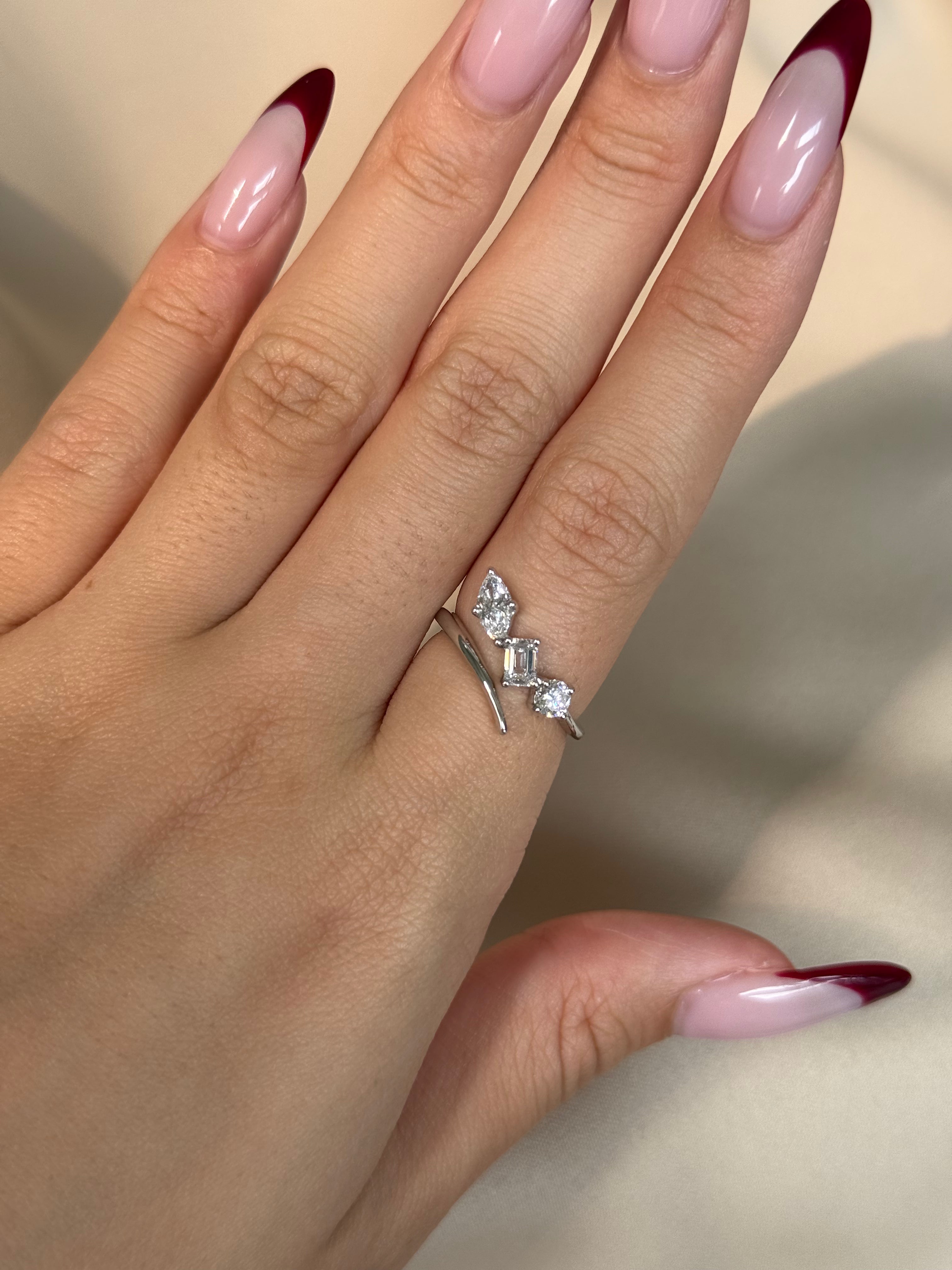 Mixed Fancy Cut Three Stone Diamond Wrap Ring