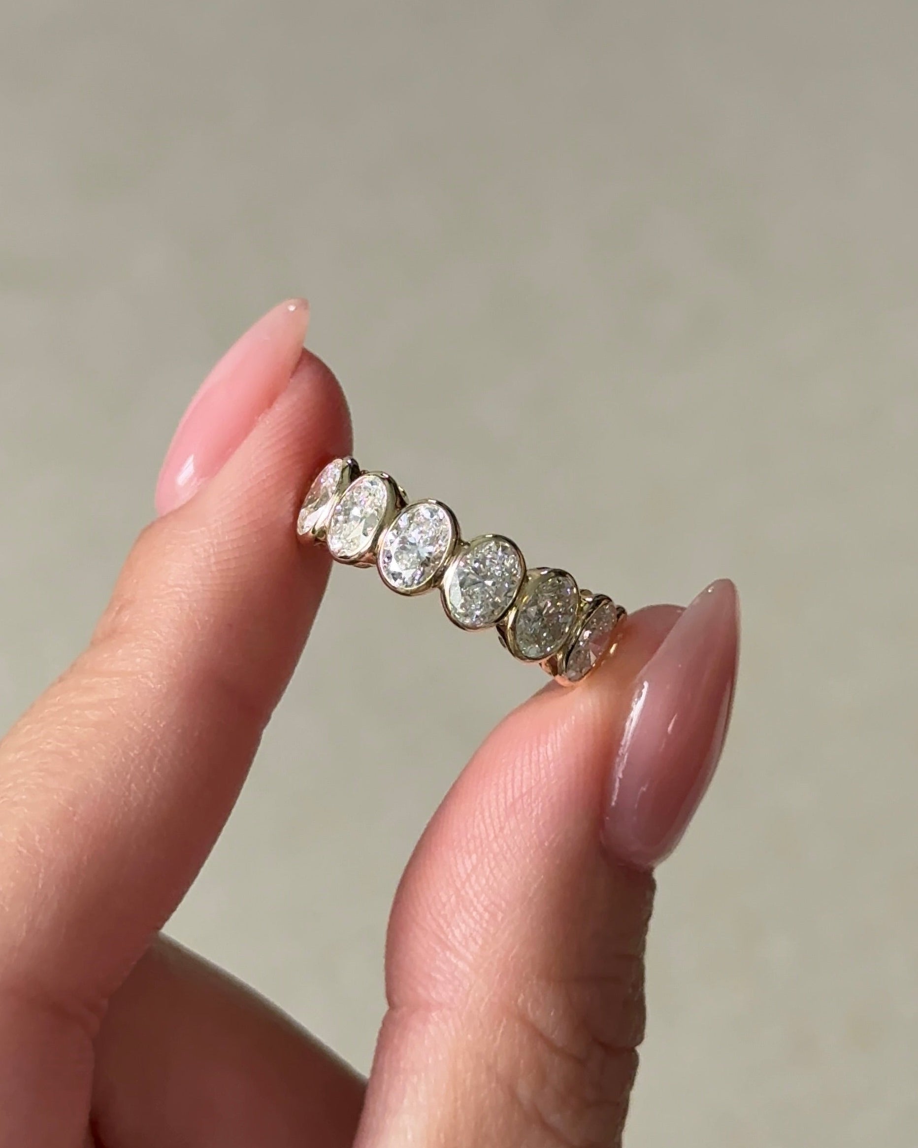 30 Pointer Oval Cut Diamond  Bezel Half Eternity Ring