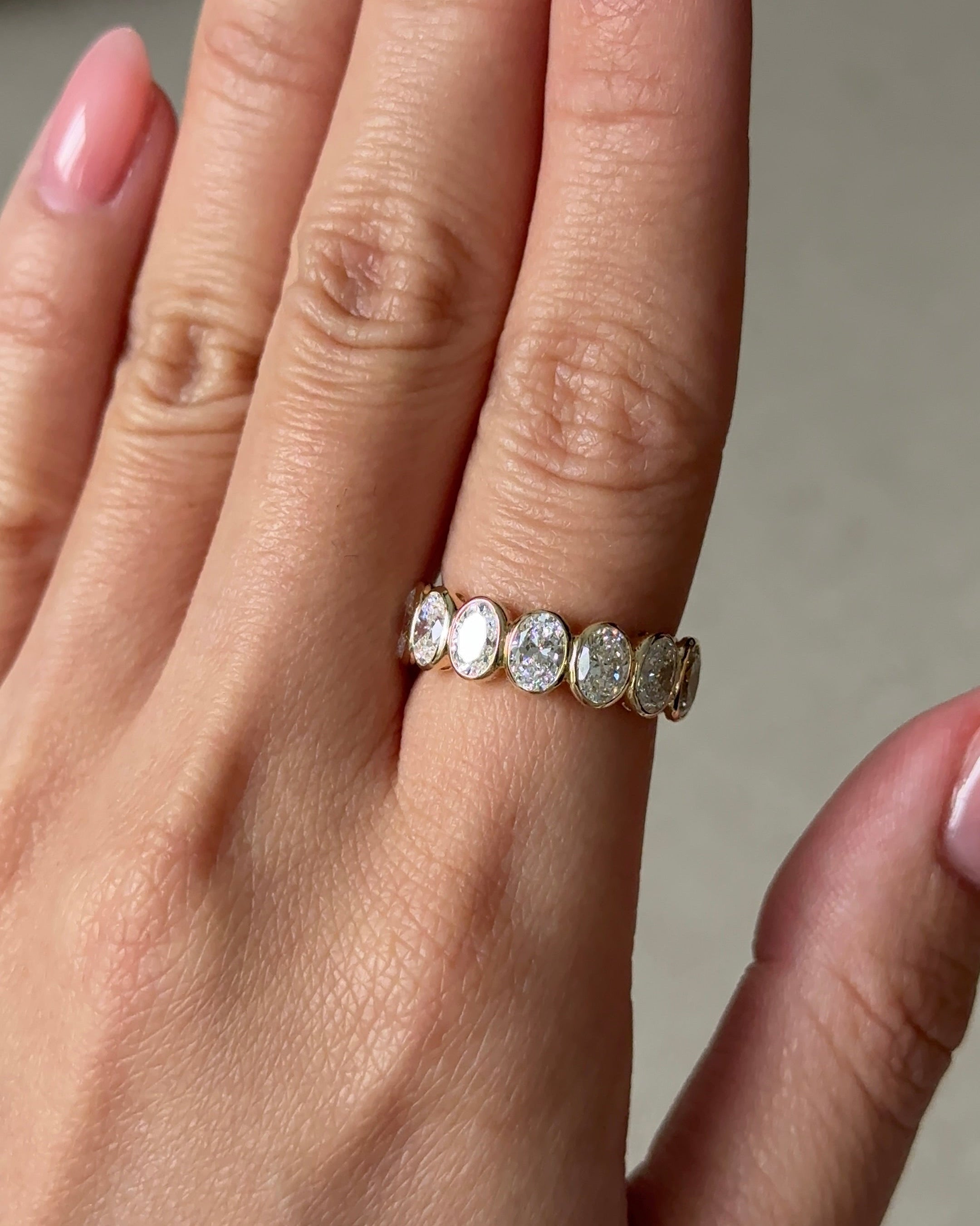 30 Pointer Oval Cut Diamond  Bezel Half Eternity Ring