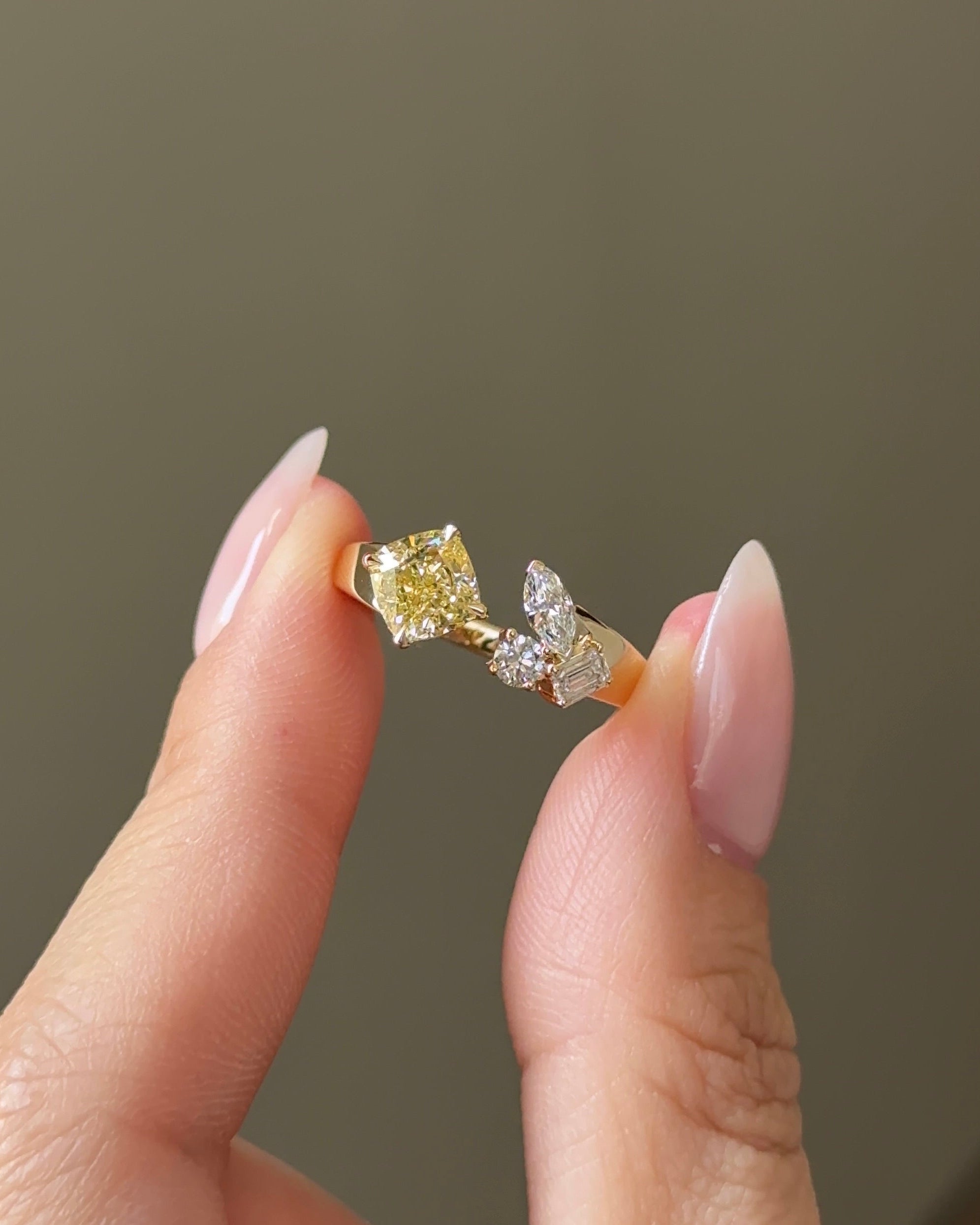 The Reserve 1 Carat Fancy Yellow Cushion Cut Diamond with Cigar Band Cuff Ring
