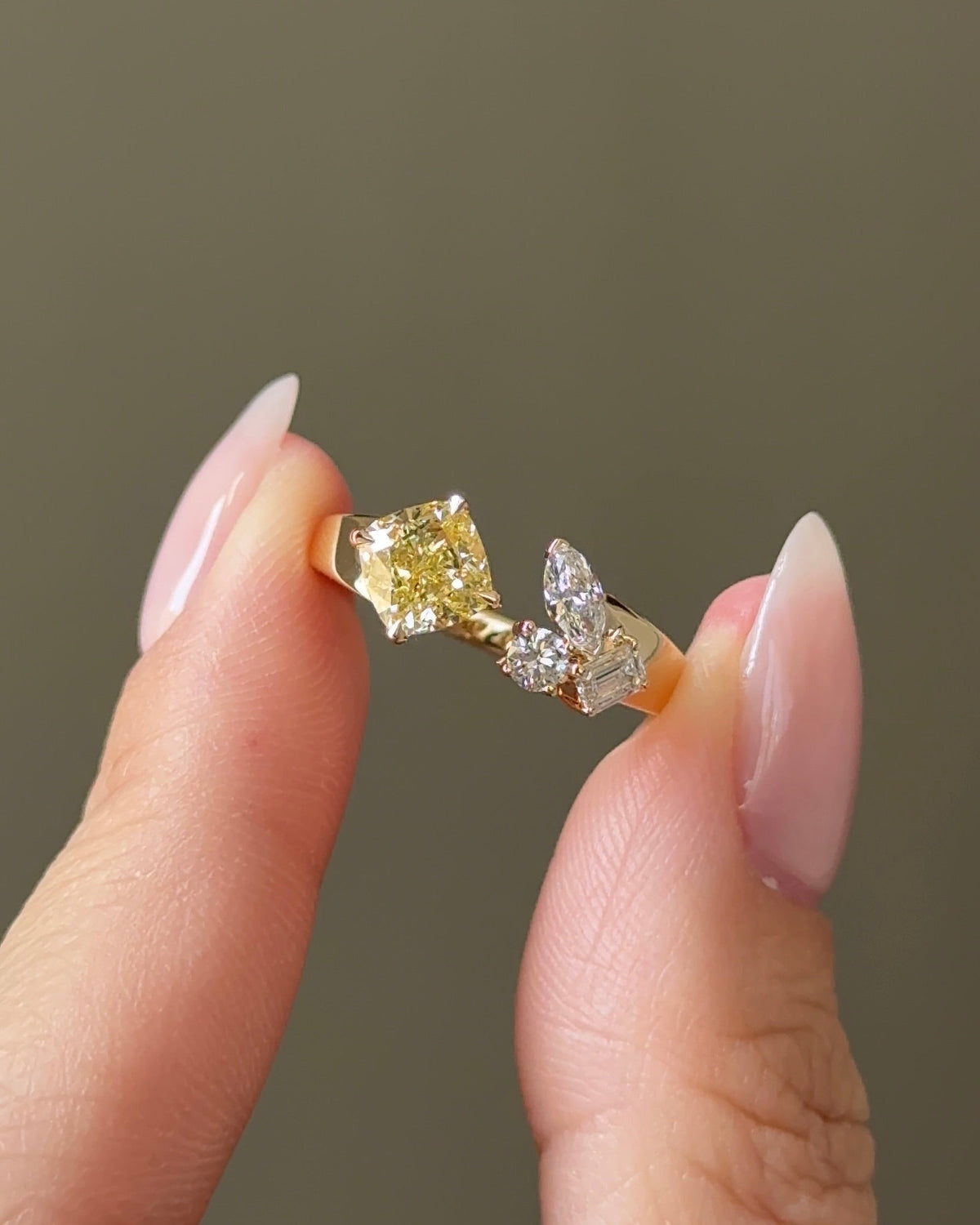 The Reserve 1 Carat Fancy Yellow Cushion Cut Diamond with Cigar Band Cuff Ring