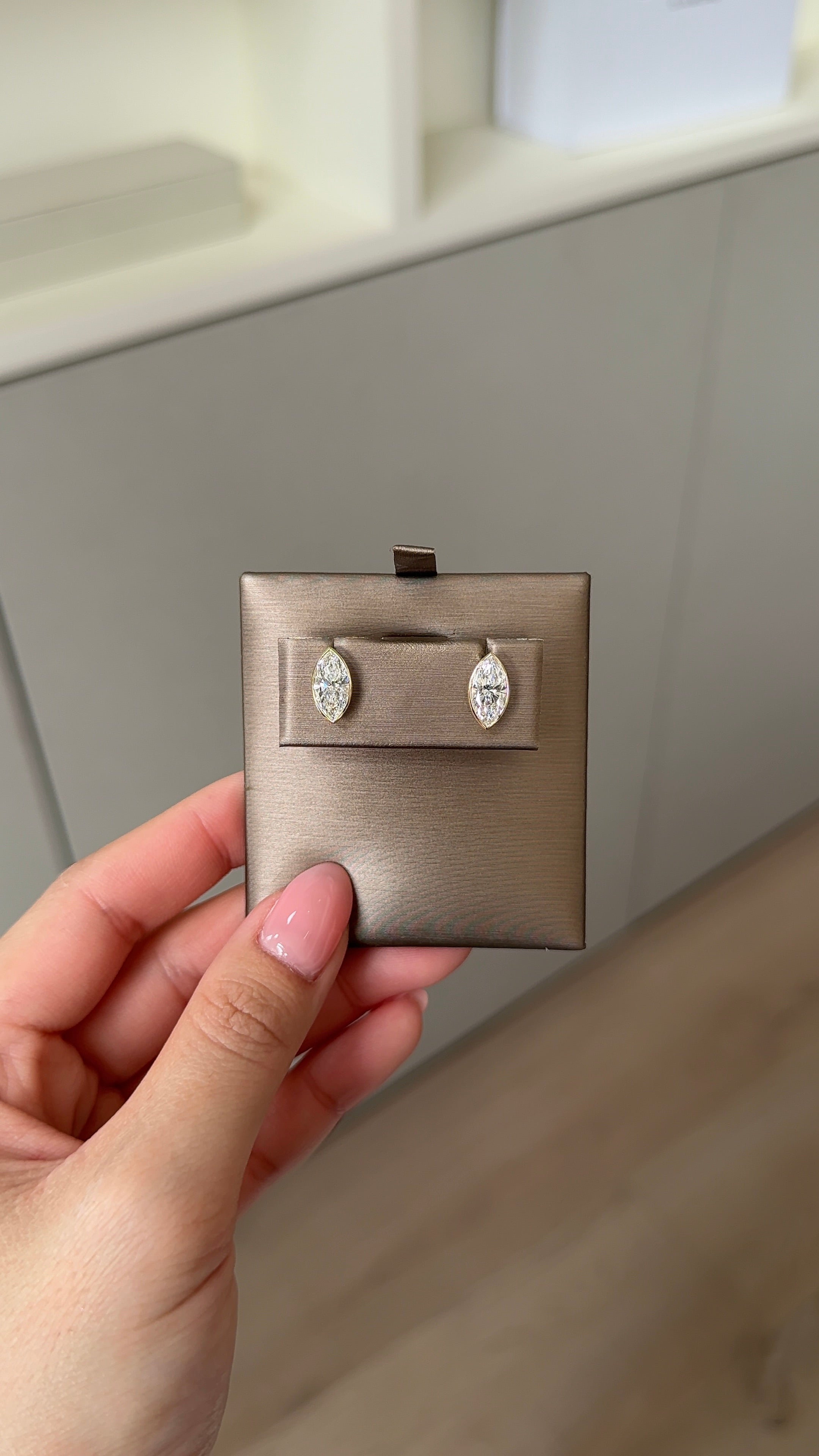 1 carats Marquise Diamond Stud Earrings in Bezel Petite Setting (with Comfort Fit Backing)