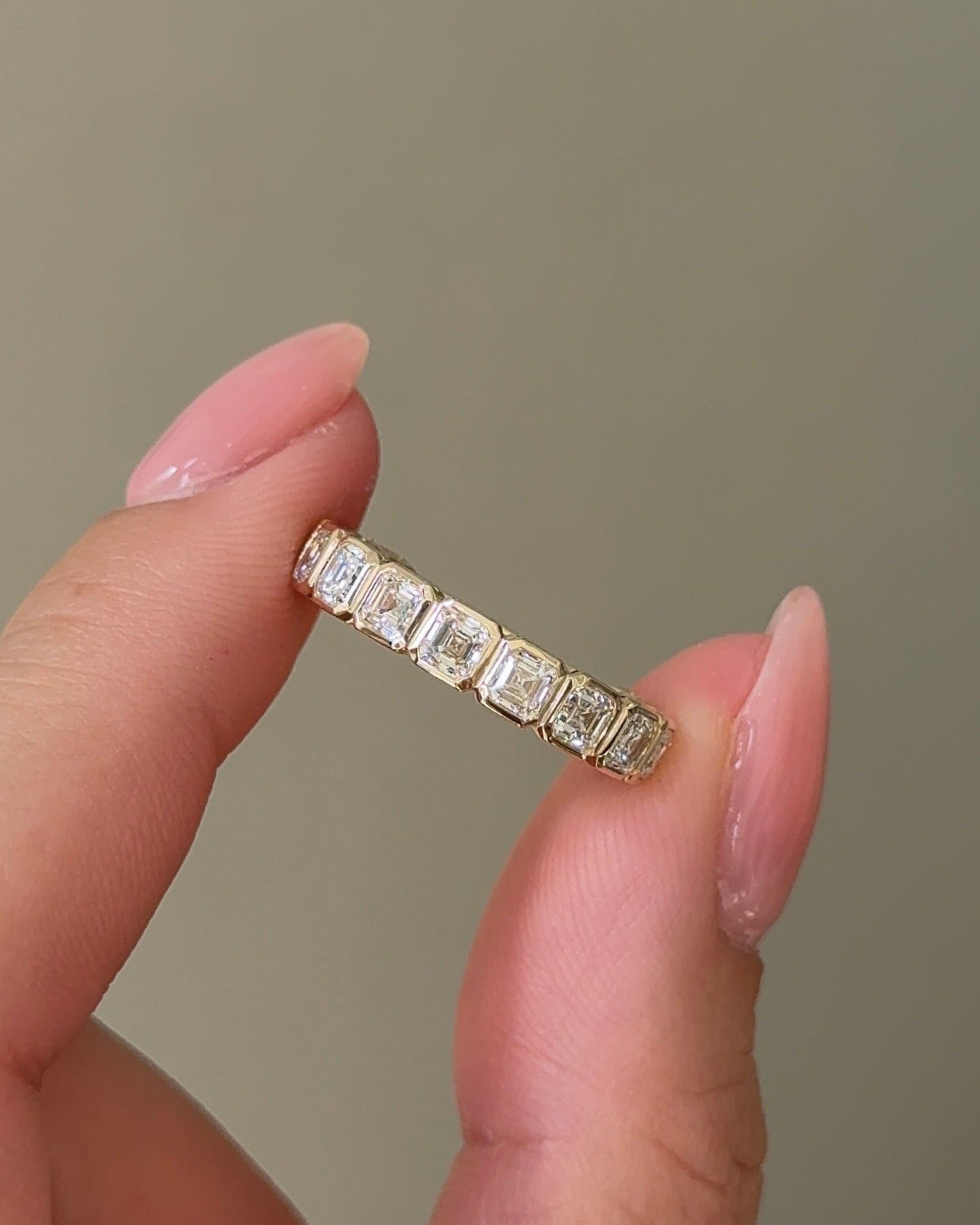 15 Pointer Asscher Cut Diamond  Bezel Half Eternity Ring