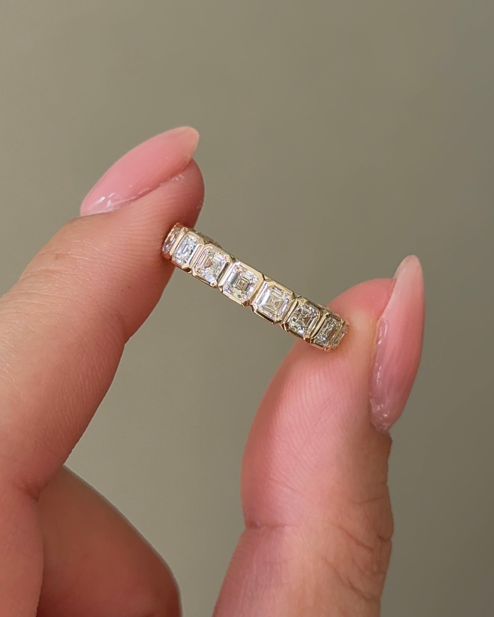 15 Pointer Asscher Cut Diamond  Bezel Half Eternity Ring