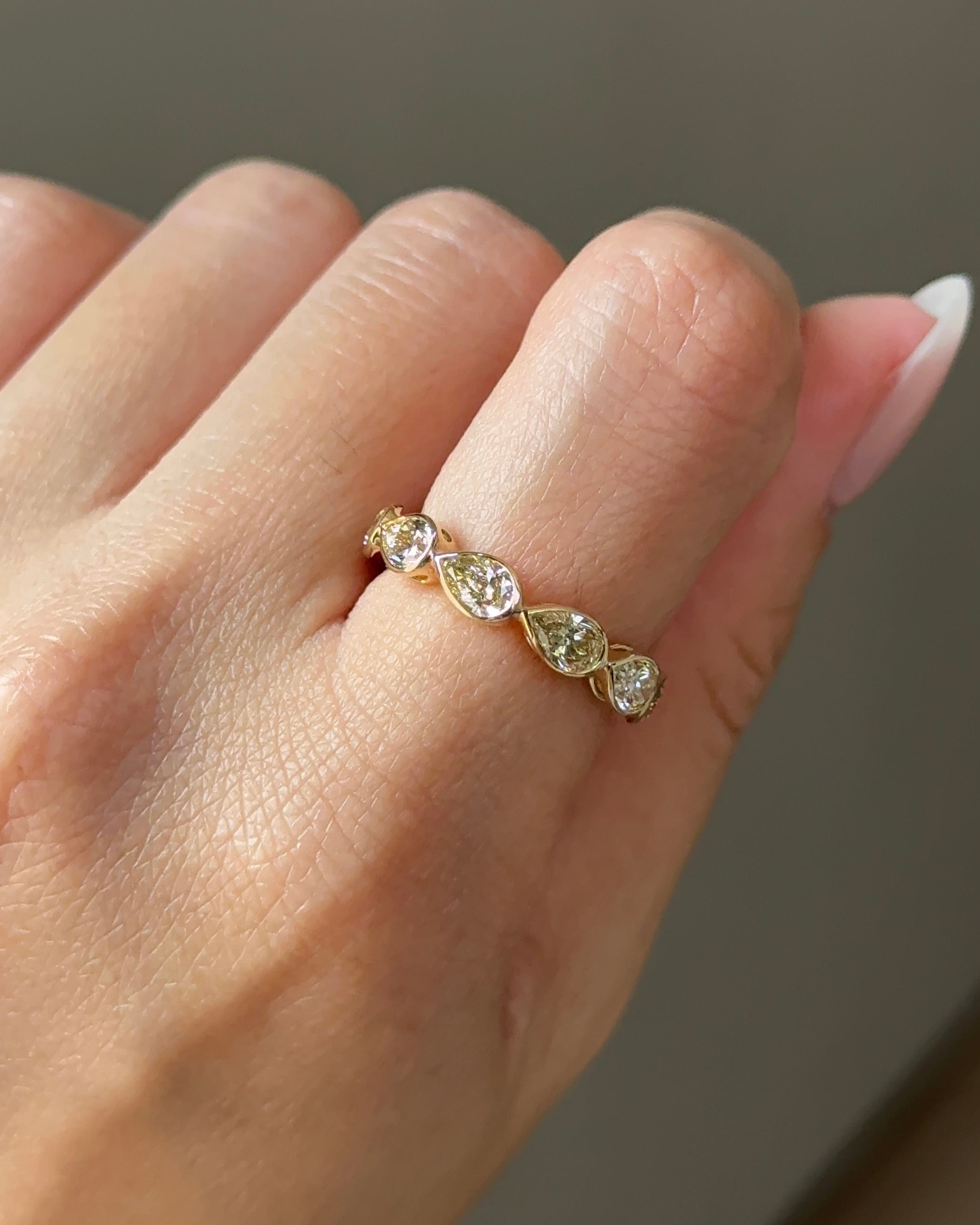 The Reserve 30 Pointer Champagne Pear Cut Diamond with Bezel Half Eternity Ring