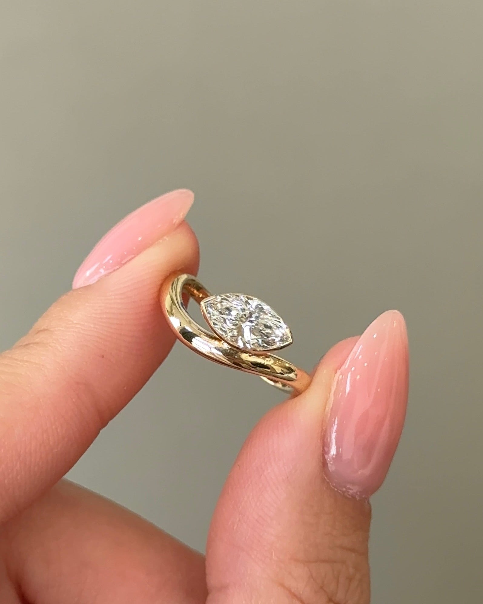 70 Pointer Marquise Cut Diamond Half Bezel Arc Pinky Ring