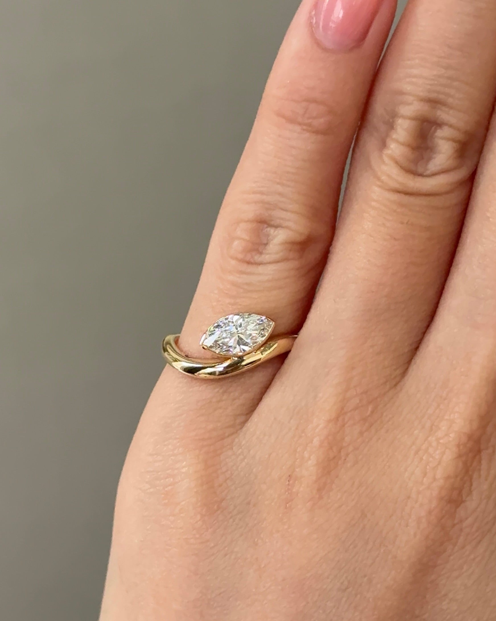 70 Pointer Marquise Cut Diamond Half Bezel Arc Pinky Ring