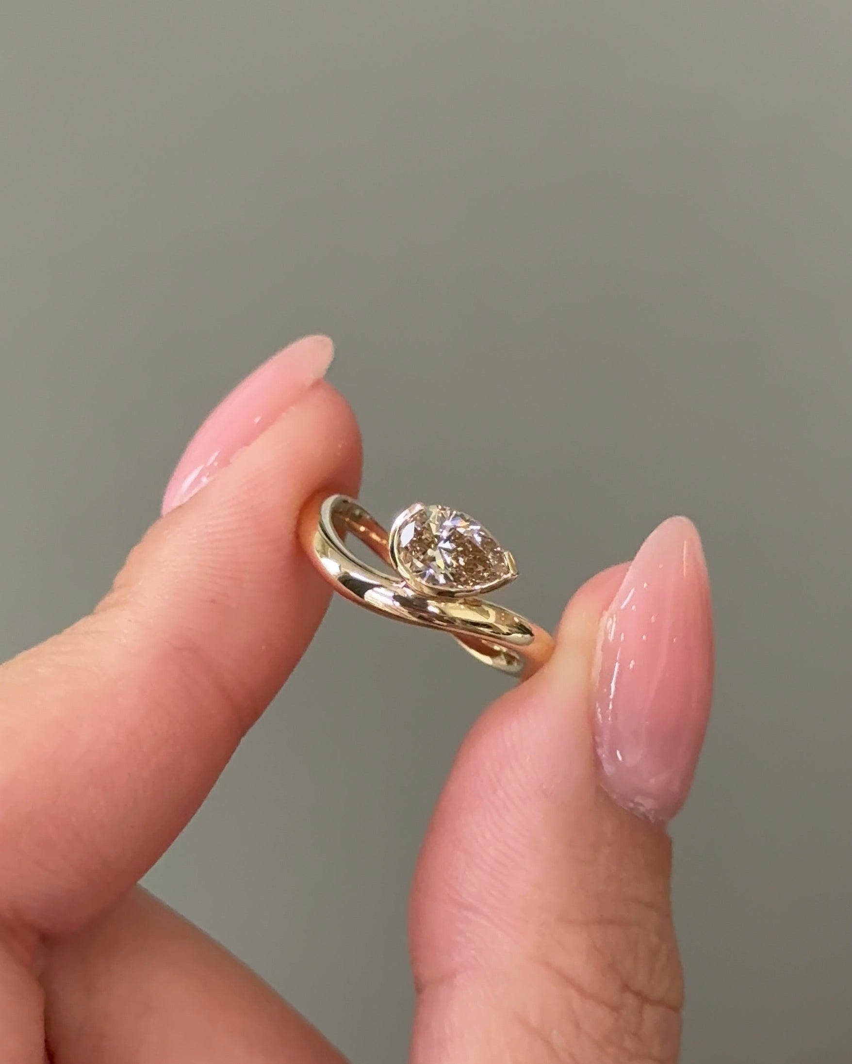 50 Pointer Pear Cut Champagne Diamond  Bezel Arc Pinky Ring