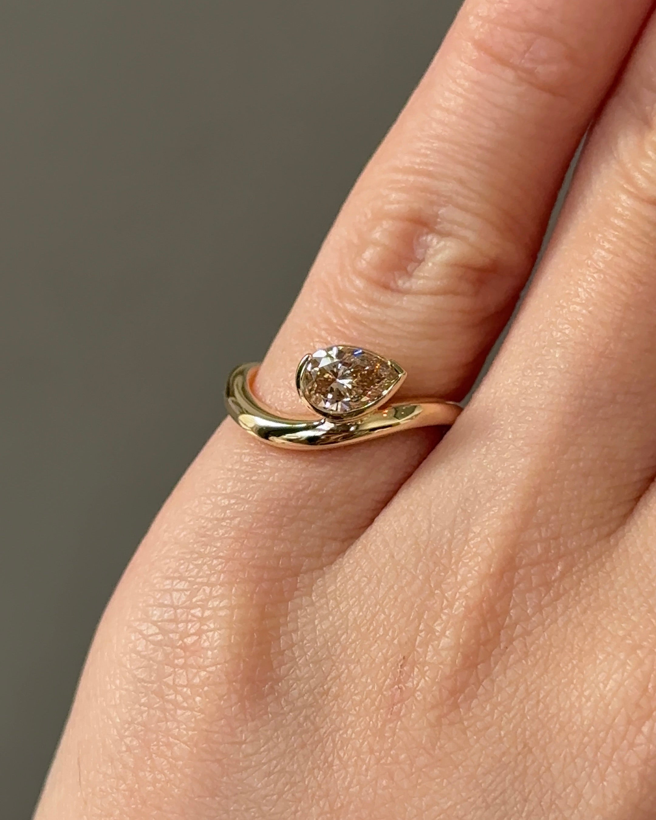 50 Pointer Pear Cut Champagne Diamond  Bezel Arc Pinky Ring