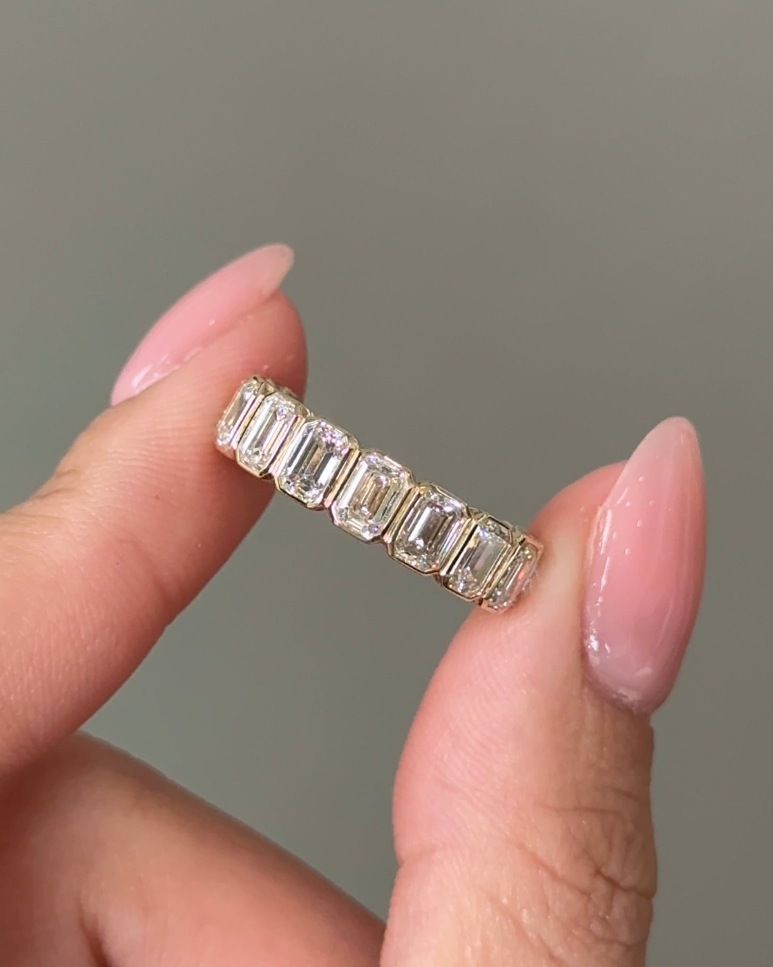 30 Pointer Emerald Cut Diamond  Bezel Half Eternity Ring