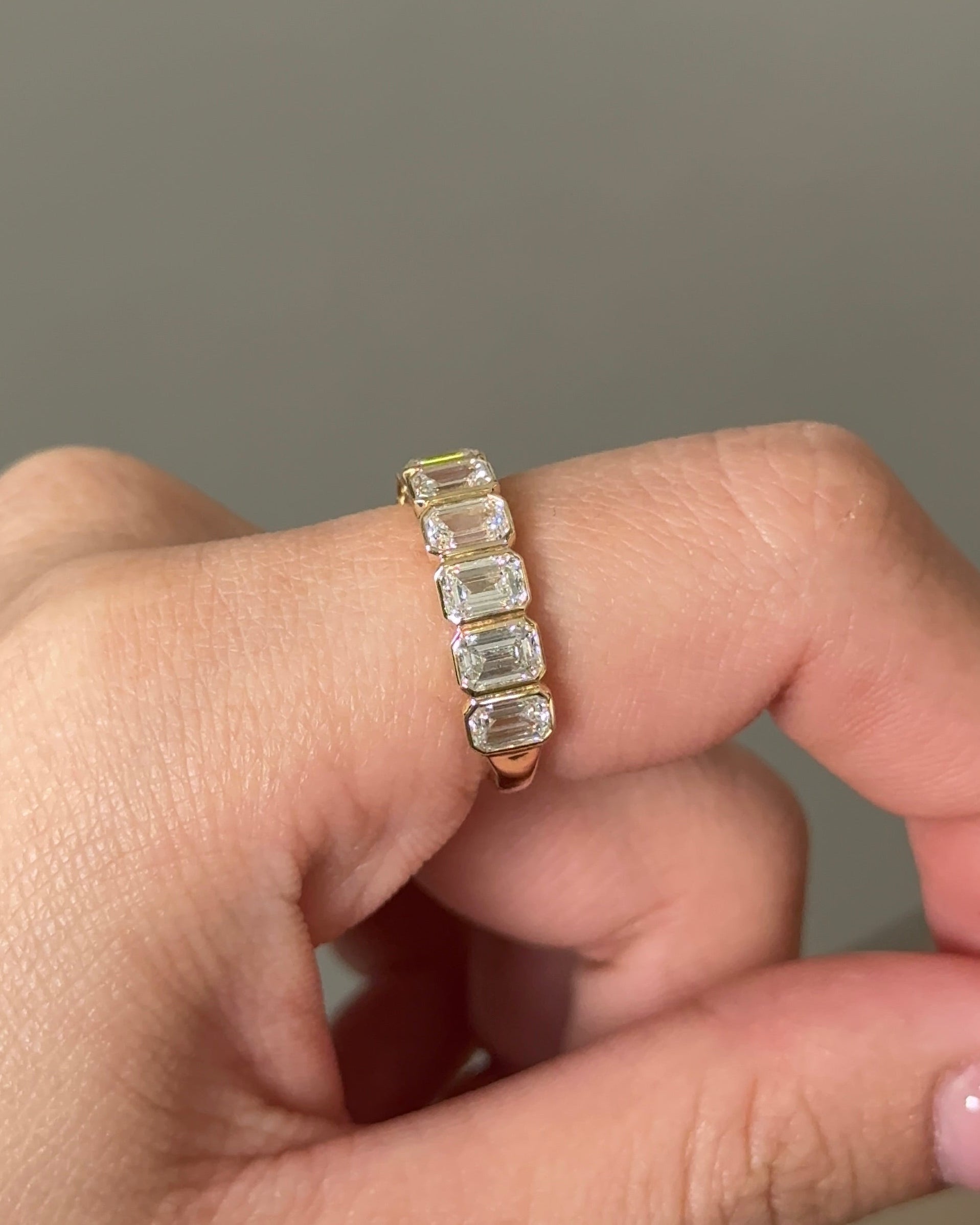 30 Pointer Emerald Cut Diamond  Bezel Half Eternity Ring