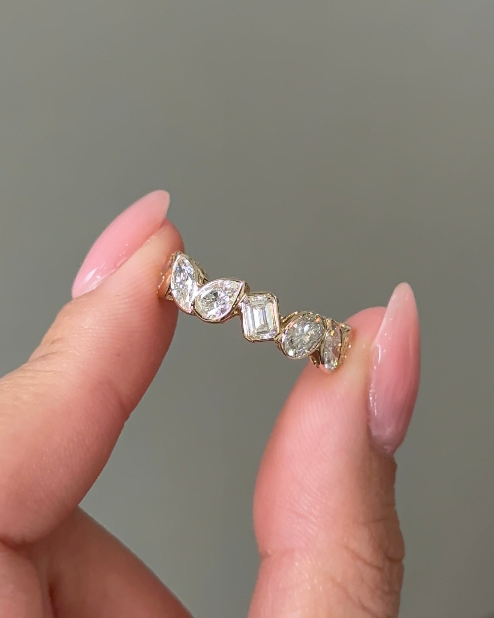 30 Pointer Mixed Fancy Cut Diamond  Bezel Half Eternity Ring